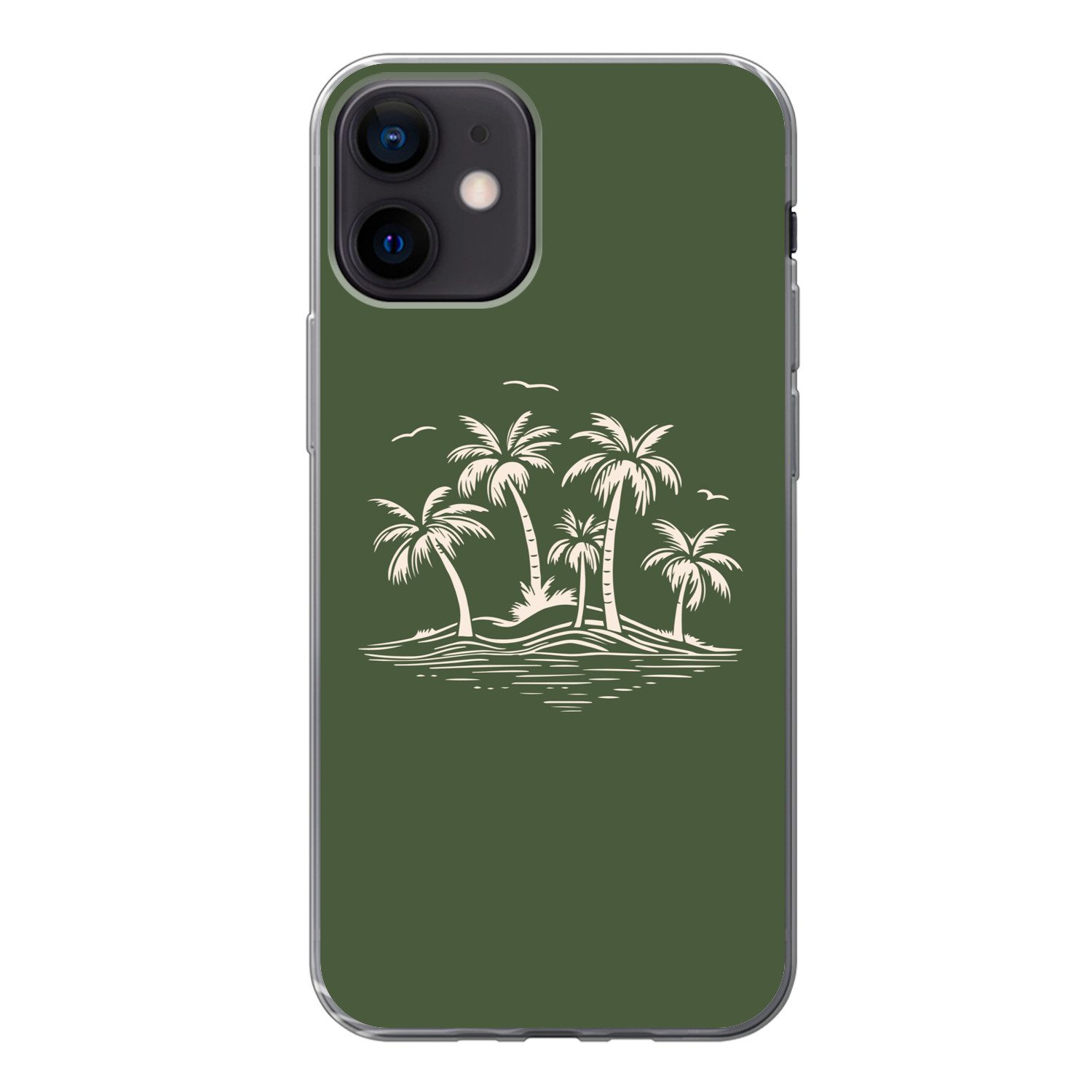 MuchoWow Handyhülle für Apple iPhone 12 Palmen - Strand - Grün - Beige - Tropisch, Smartphone-Bumper, Print, Handy Schutzhülle Dünn