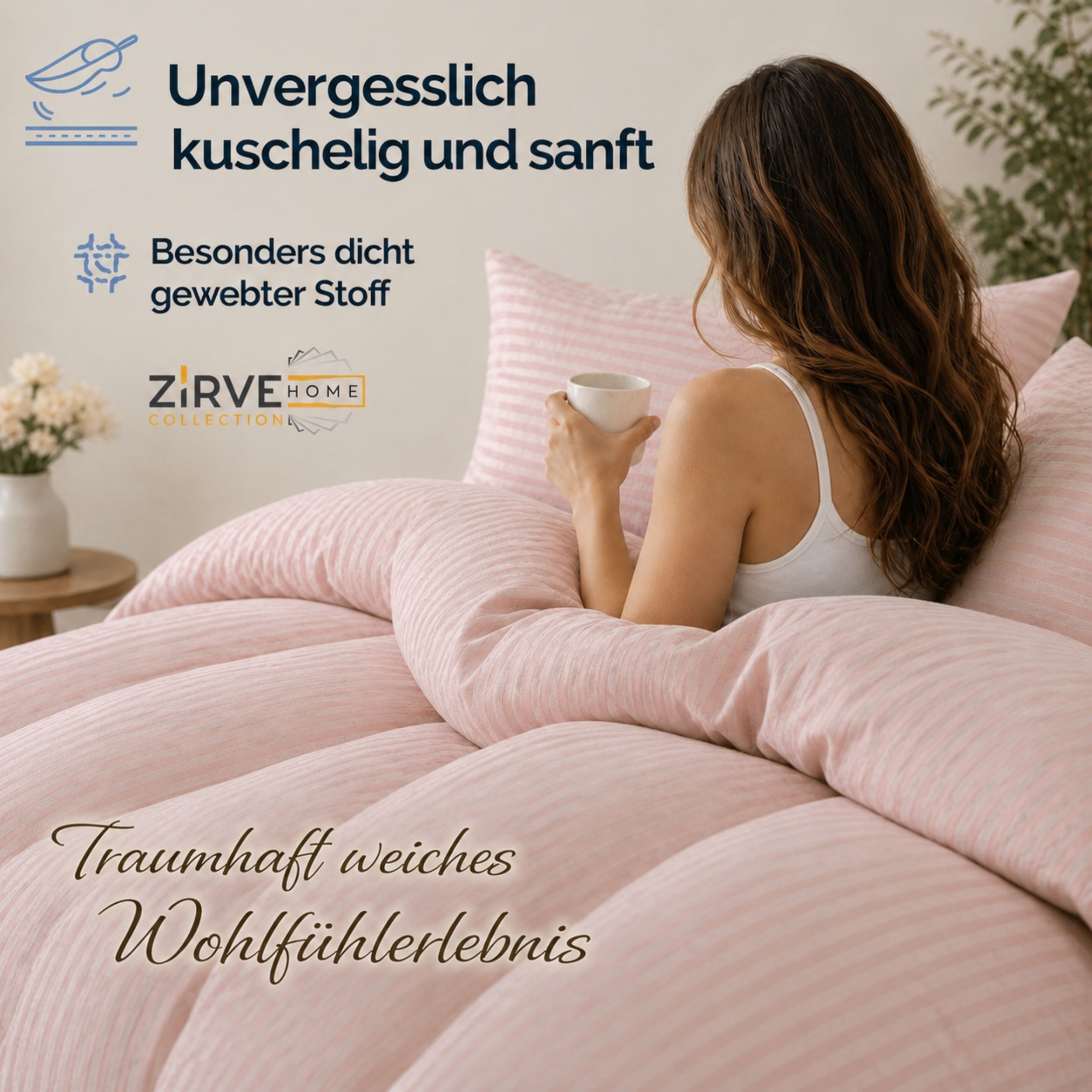 ZIRVEHOME Bettwäsche Baumwolle Bettbezug Streifenmuster– Ganzjahres-Bettwäsche-Sets Damast, Renforce, 3 teilig, 200x220 Bettbezug Baumwolle – Ganzjahres-Bettwäs – Bild 4 von 5