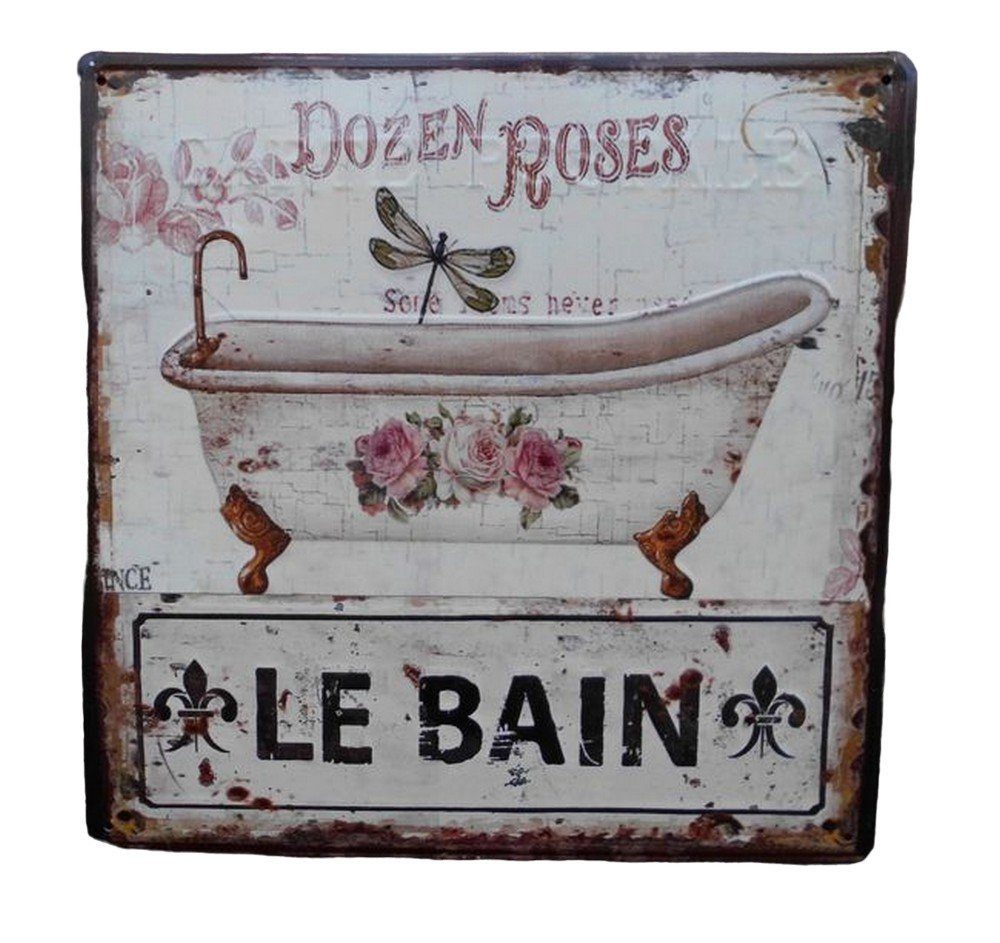 Deko-Impression Wanddekoobjekt Wandbild Wandschild Le Bain - Das Bad Antikstyle Eisen 30 x 30 cm (1 St)