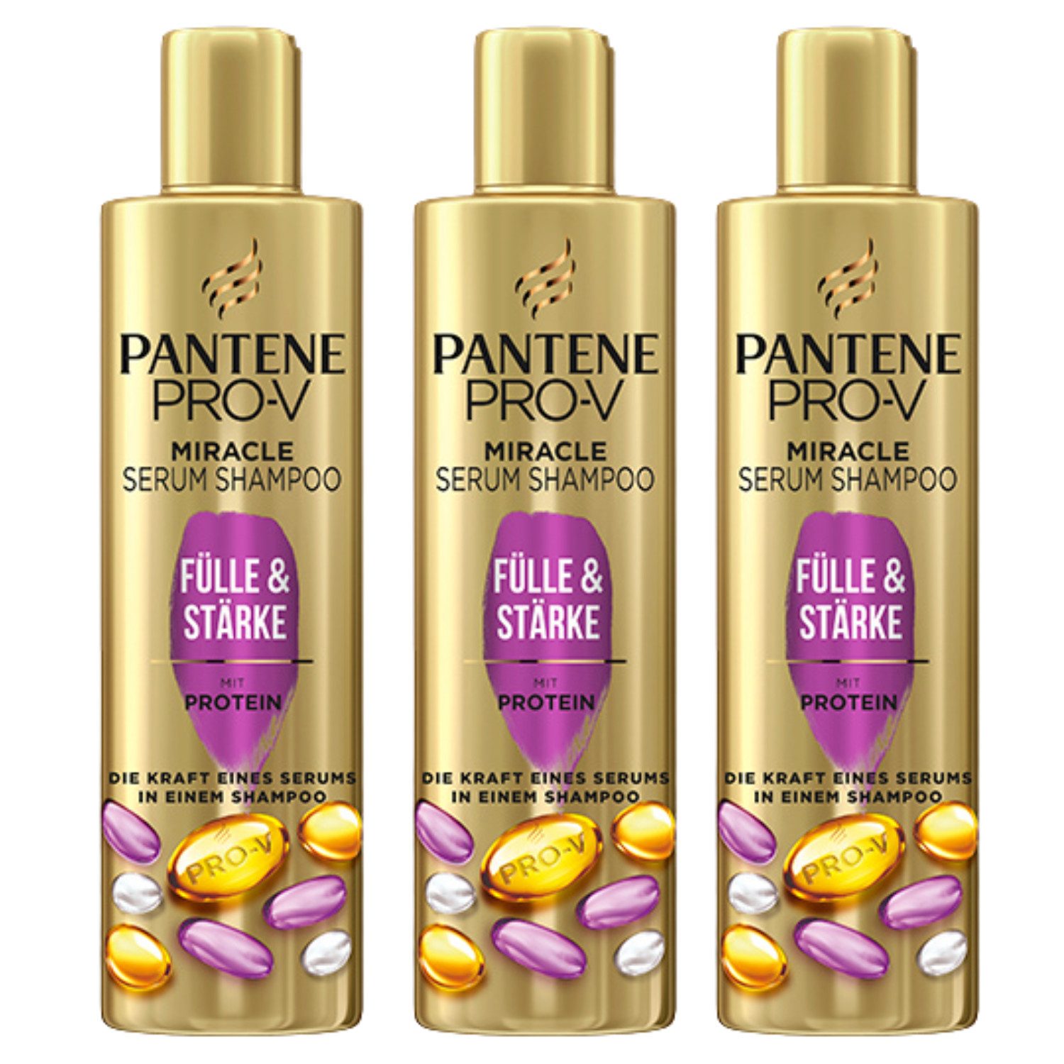 Pantene Haarshampoo 3 x Pantene Pro-V Miracle Serum Shampoo Fülle & Stärke jeweils 225ml R