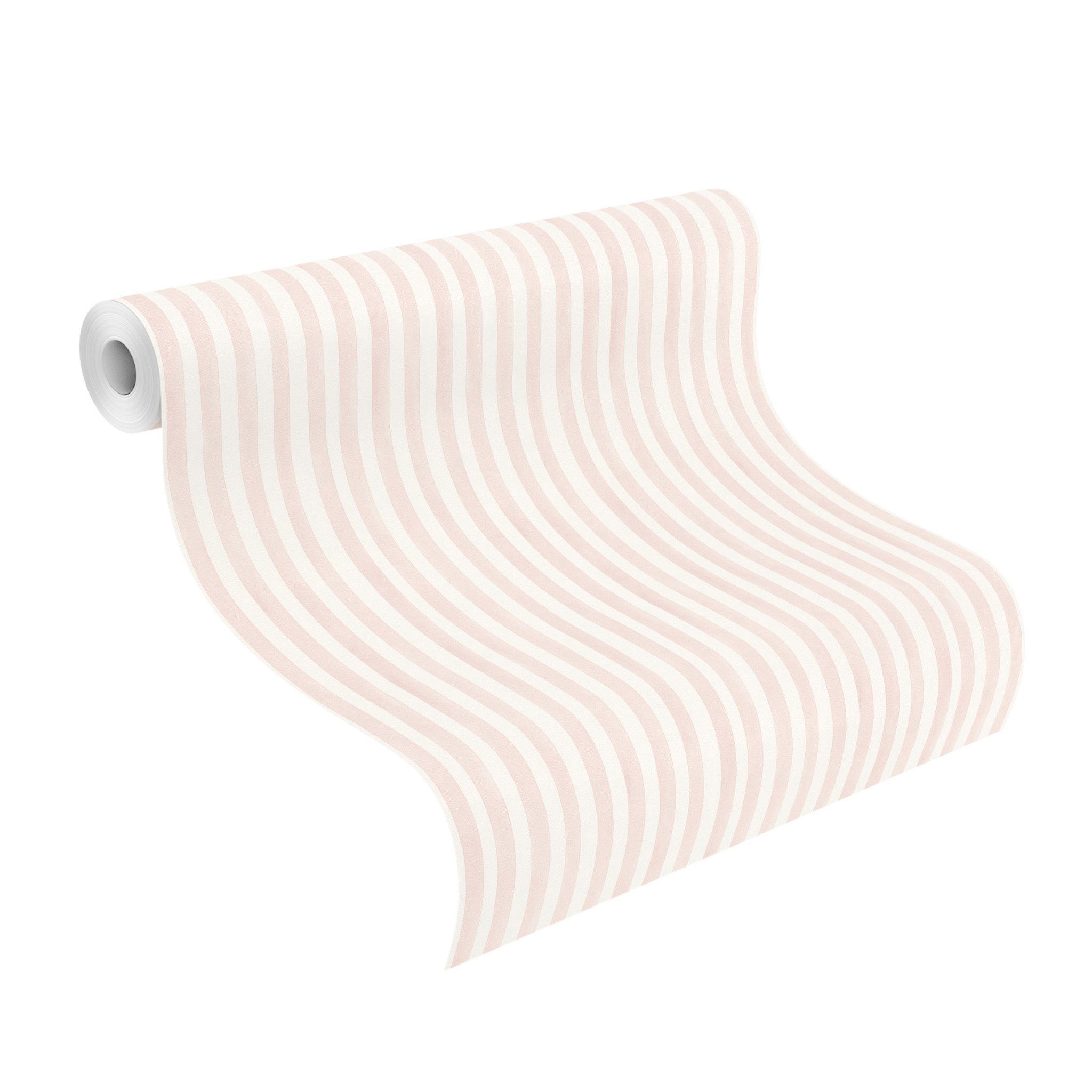 Rasch Vliestapete Streifenmuster Weiß Rosa, glatt, Aquarelloptik, (1 Rolle, 1 St., Kollektion 'Kids World II' - 10,05 m x 0,53 m), gute Lichtbeständigkeit, feucht abwischbar, restlos abziehbar