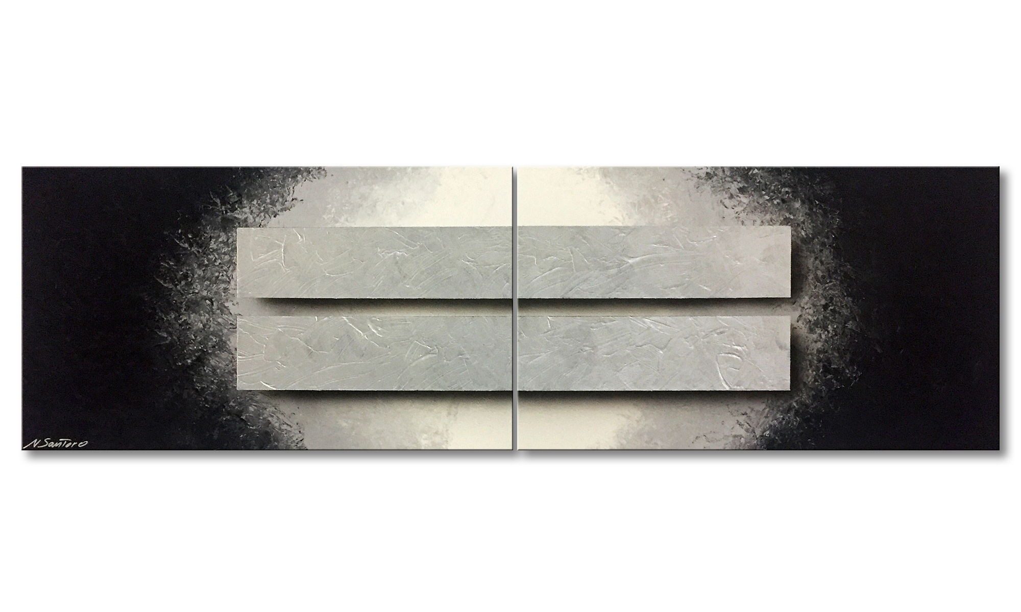 WandbilderXXL Gemälde Silver Shine 200 x 60 cm, Abstraktes Gemälde, handgemaltes Unikat
