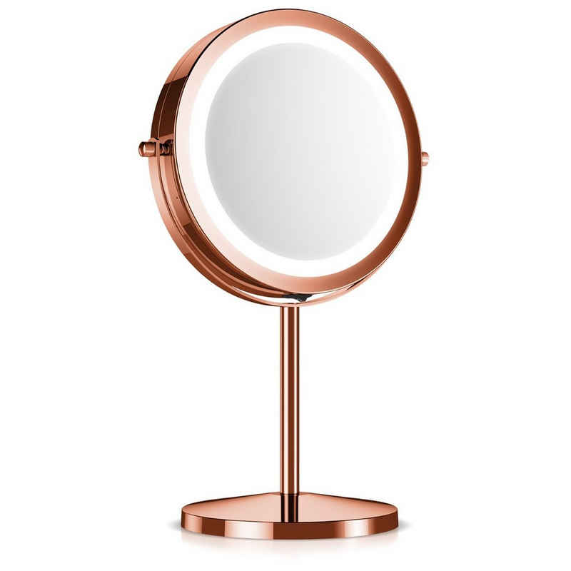 Navaris LED-Lichtspiegel, LED Kosmetikspiegel - Make-up Standspiegel 5x Vergrößerung