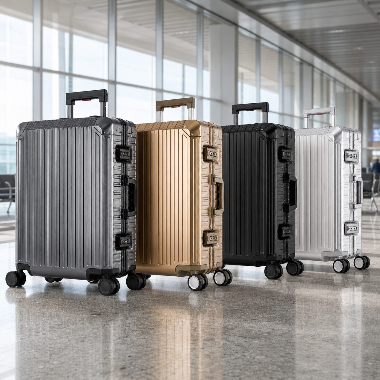 Travelhouse Koffer 100% Aluminium TOKYO M - verschiedene Farben, 4 Rollen, mit stabilem Aluminium-Gehäuse und verstärkten Ecken