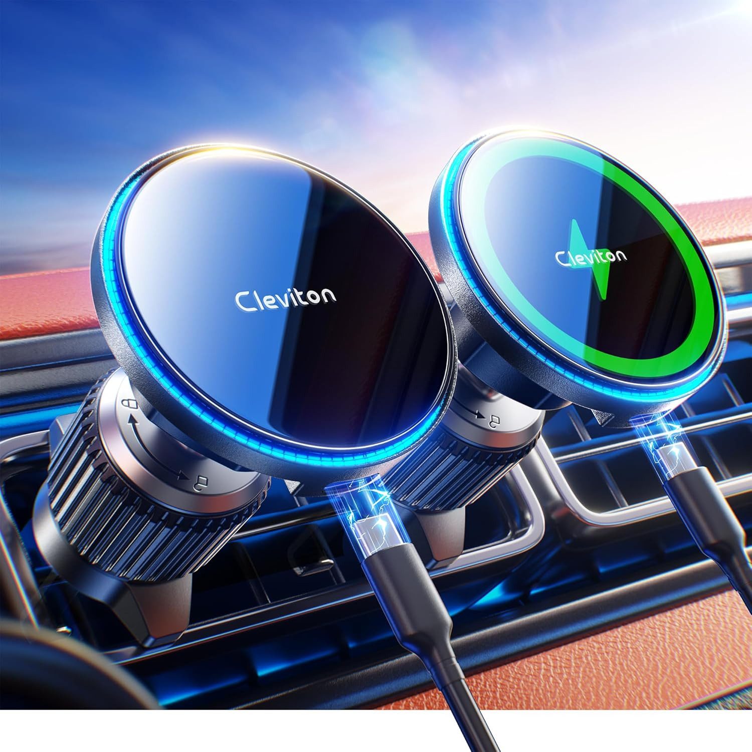 Vivitar Smartphone-Halterung mit Ladefunktion 15W Schnellladegerät für iPhone 16/15/14/13/12, (bis 6,7 Zoll, ultraflach mit 0,53 cm, kompatibel mit 99 % aller Fahrzeuge, Qi-Wireless-Ladegerät, Lüftungshaken der 7. Generation, magnetischer Telefonhalter für die Lüftungsöffnung im Auto)