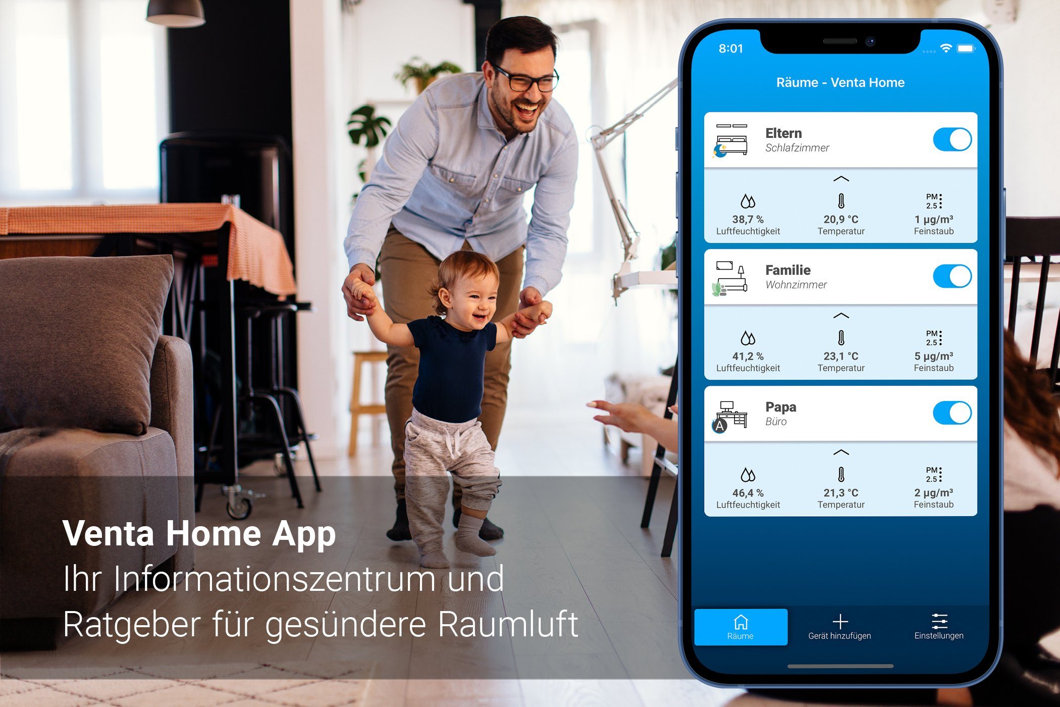 qm, AH530/535 App, 7,00 Wassertank per Fernsteuerbar Räume für Venta bis Weiß Connect, l Original Luftbefeuchter 45 Brillant