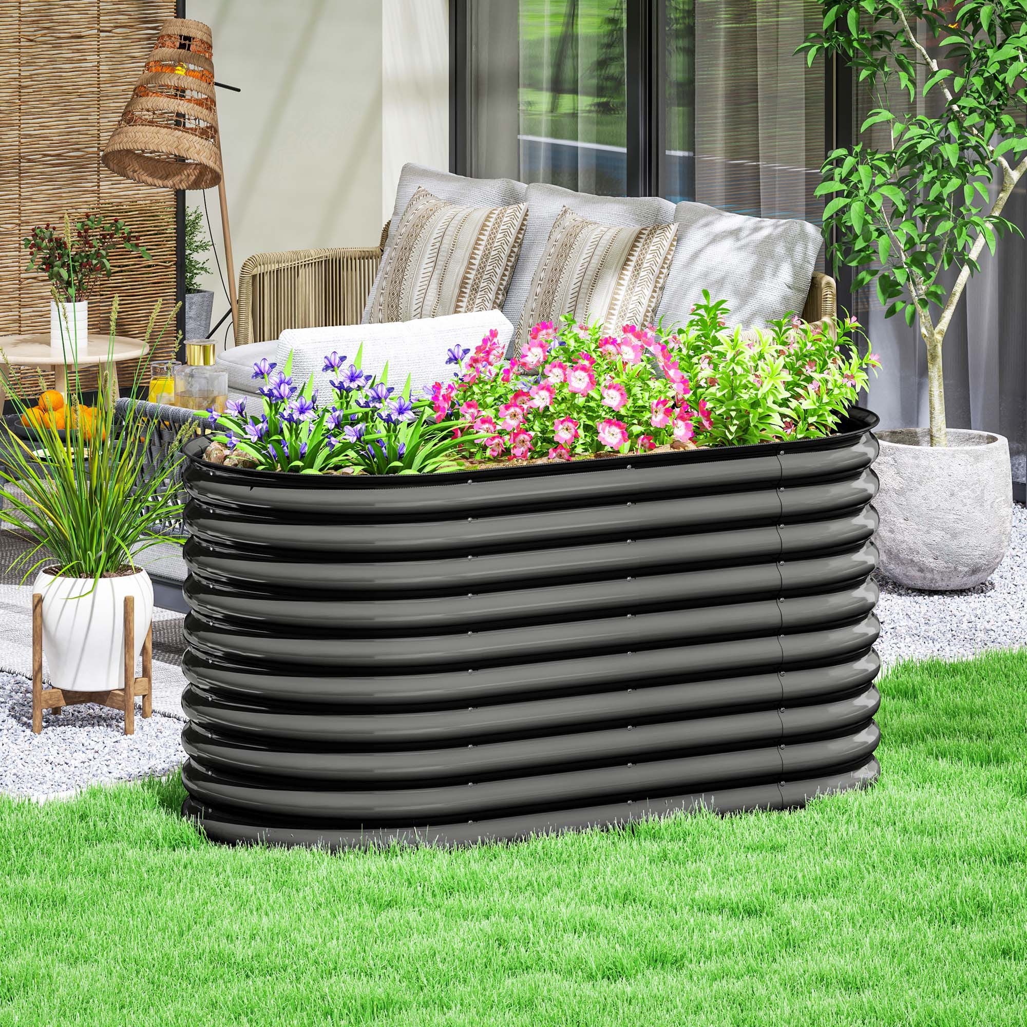 Outsunny Hochbeet Pflanzbeet Frühbeet Gartenbeet stapelbar Blumenkasten Pflanzkübel (Pflanzkasten, 1 St., Gemüsebeet), 160x80x80cm Gemüsebeet für Garten Balkon Terrasse, für Blumen Pflanzen