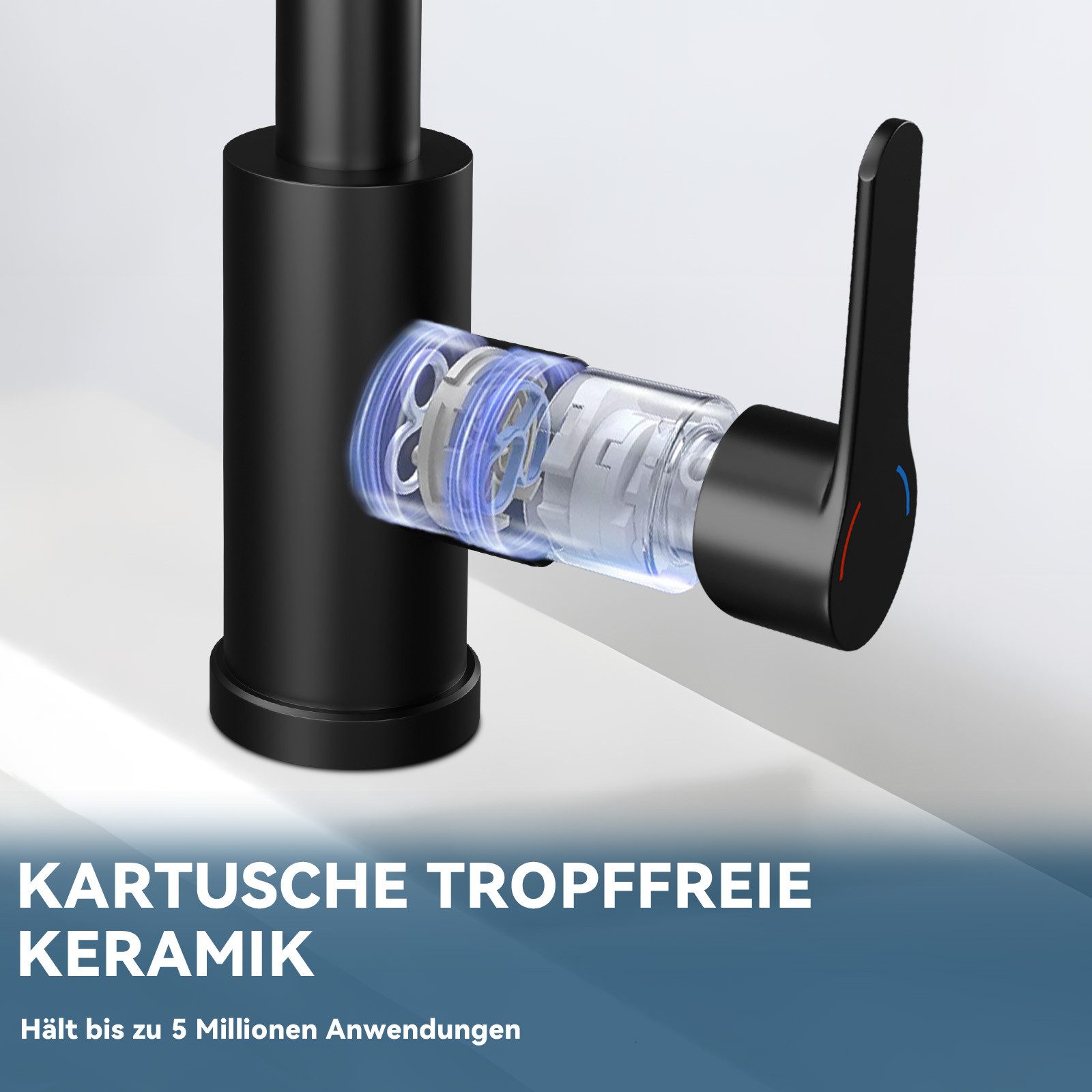 ZMH Küchenarmatur Ausziehbar - Mischbatterie Spültischarmatur 360° Drehbar Küche (Set, Küchenarmatur mit Brause) mit Brause Edelstahl 2 Strahlarten , ausziehbar – Bild 4 von 5
