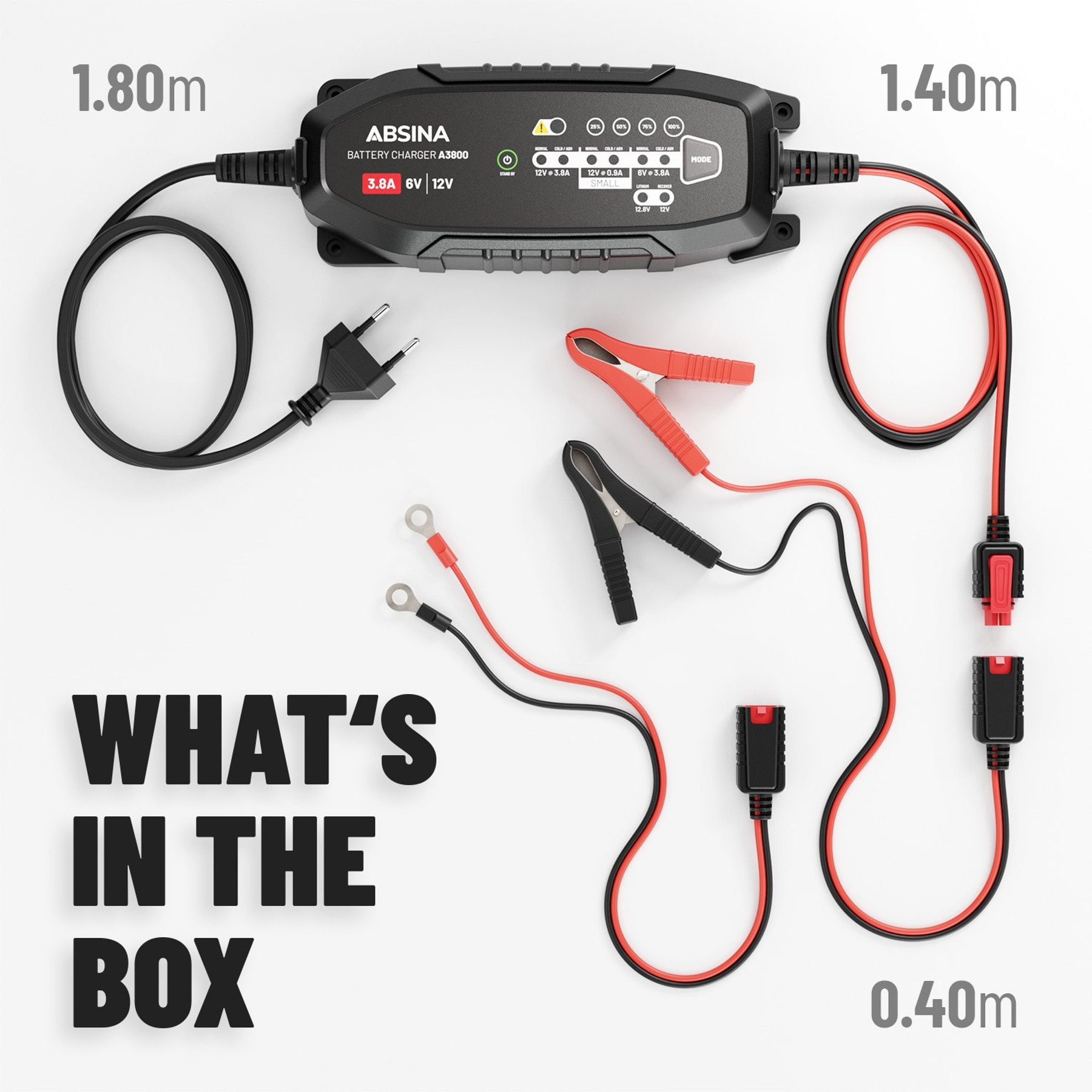 ABSINA ABSINA Ladegerät A3800, 6/12 V, 3,8 A Autobatterie-Ladegerät