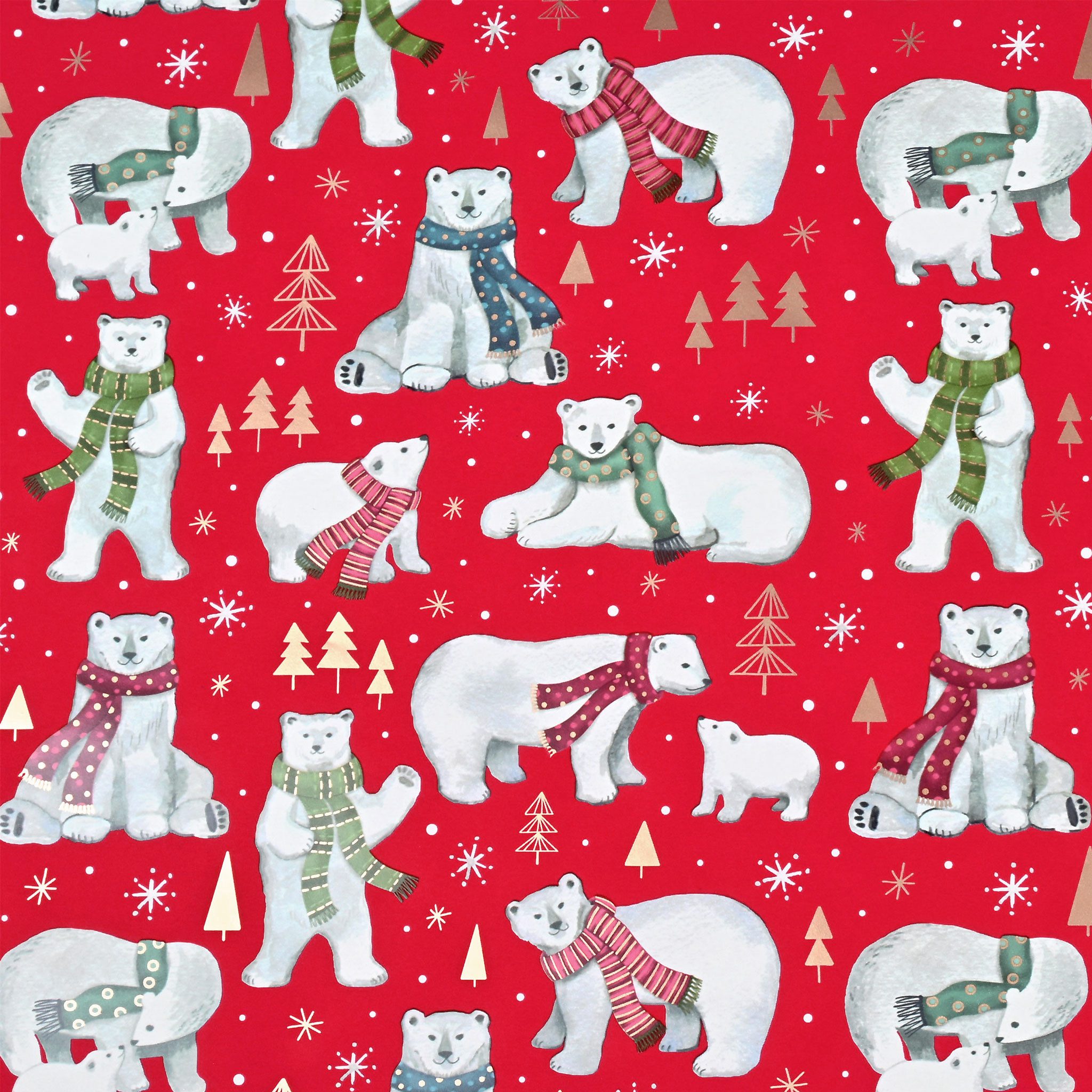 Star Geschenkpapier, Geschenkpapier Eisbären mit bunten Schals 70cm x 2m Rolle Rot