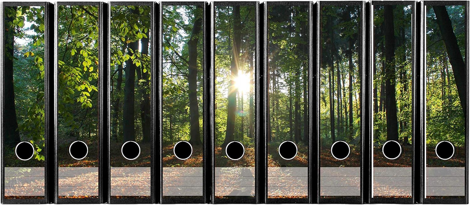 codiarts.® Aktenordner Ordnerrücken Sticker für 9 oder 12 breite Ordner - Motiv: Waldlichtung, zum Beschriften