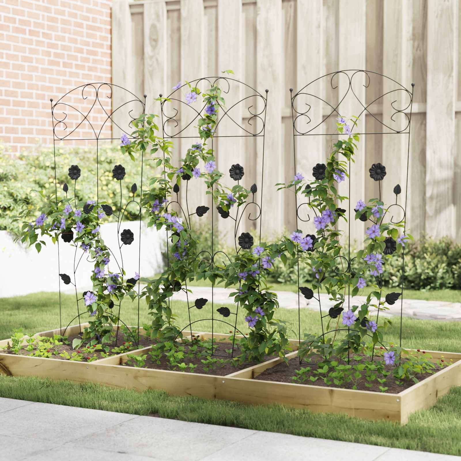 vidaXL Pergola Gartenzaun 3 stk. Schwarz 110,5 x 42,5 cm Stahl, (3-tlg) – Bild 4 von 5
