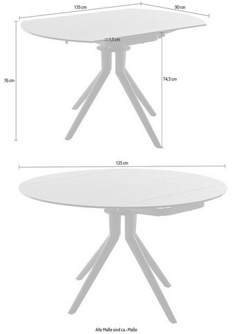 MCA furniture Valgomojo stalas RUBIKON Stalas 90-135 cm (Einzelstück) Keramik metalas Längsseitenauszug išskleidžiamas 13 mm