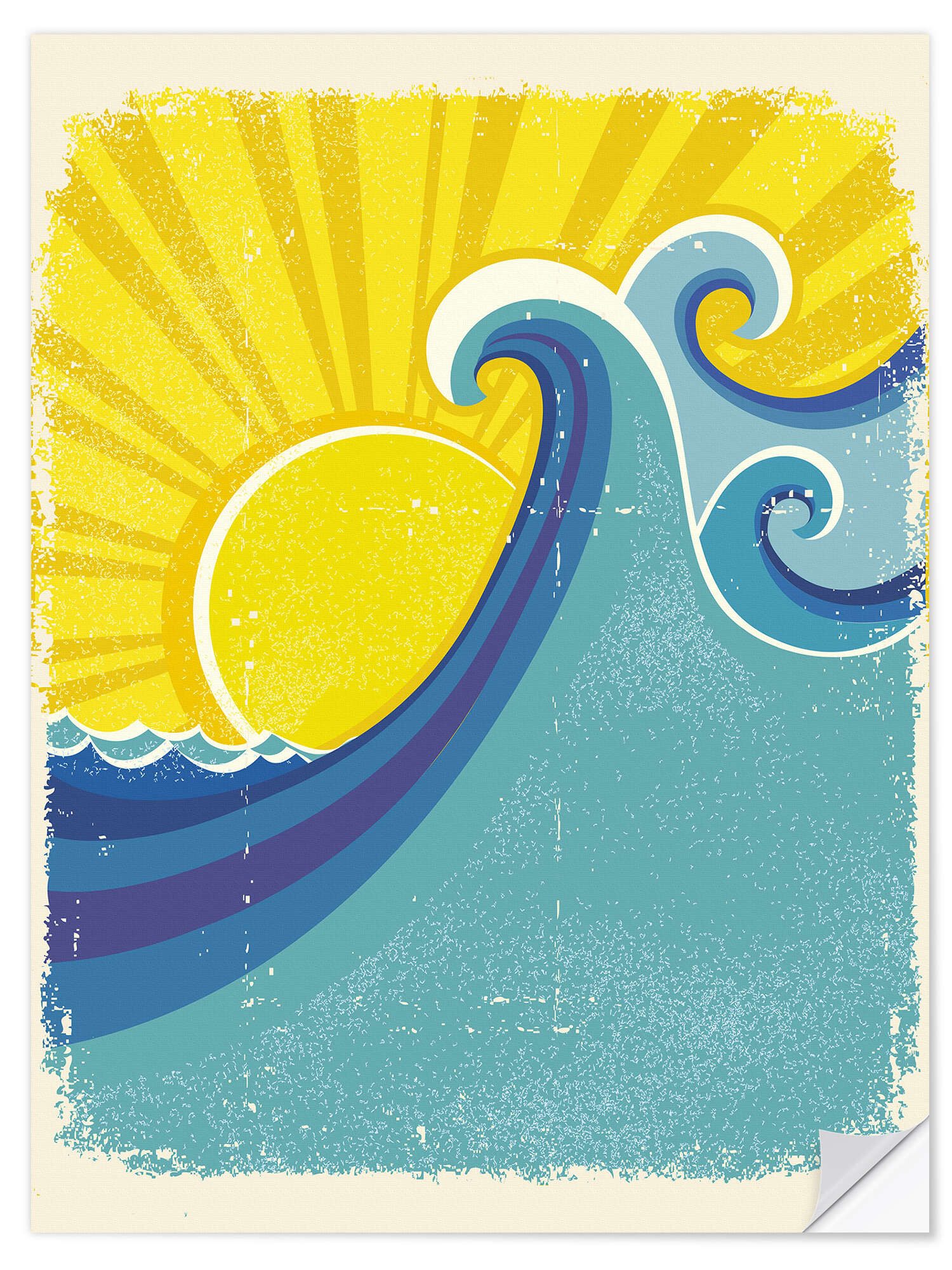 Posterlounge Wandfolie Editors Choice, Meereswellen in der Sonne, Badezimmer Vintage Illustration
