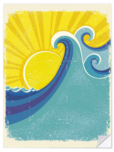 Posterlounge Wandfolie Editors Choice, Meereswellen in der Sonne, Badezimmer Vintage Illustration