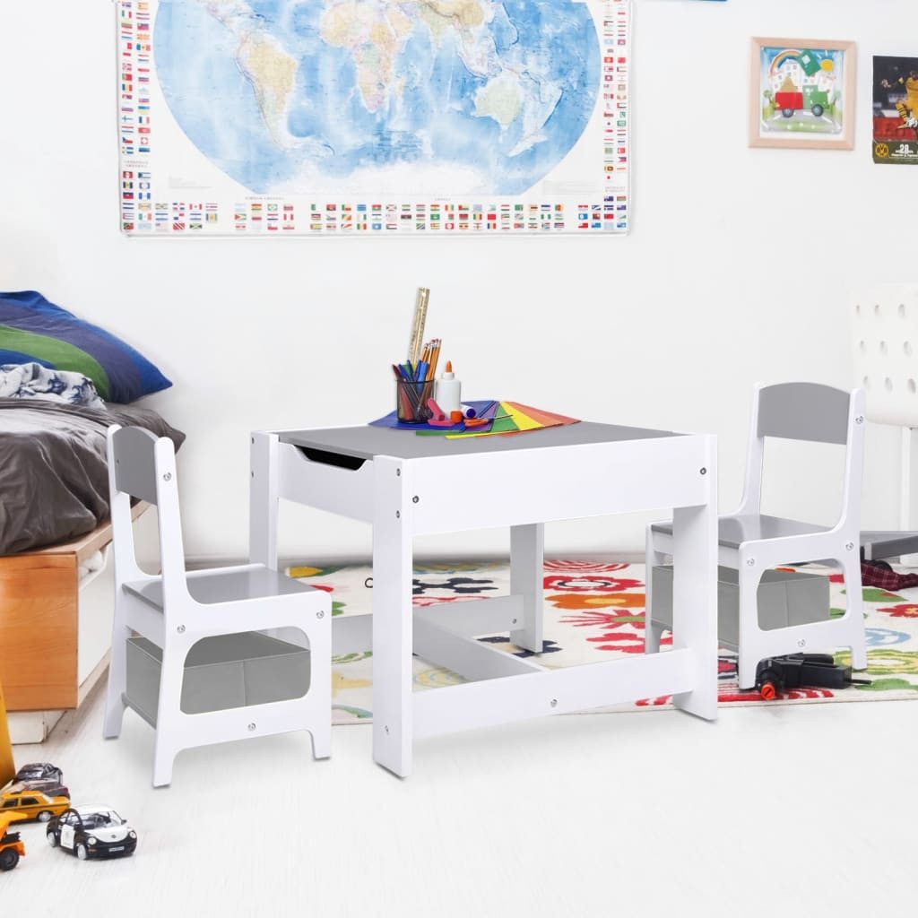 vidaXL Kindersitzgruppe NA Kindertisch mit 2 Stühlen Weiß MDF, (3-tlg)