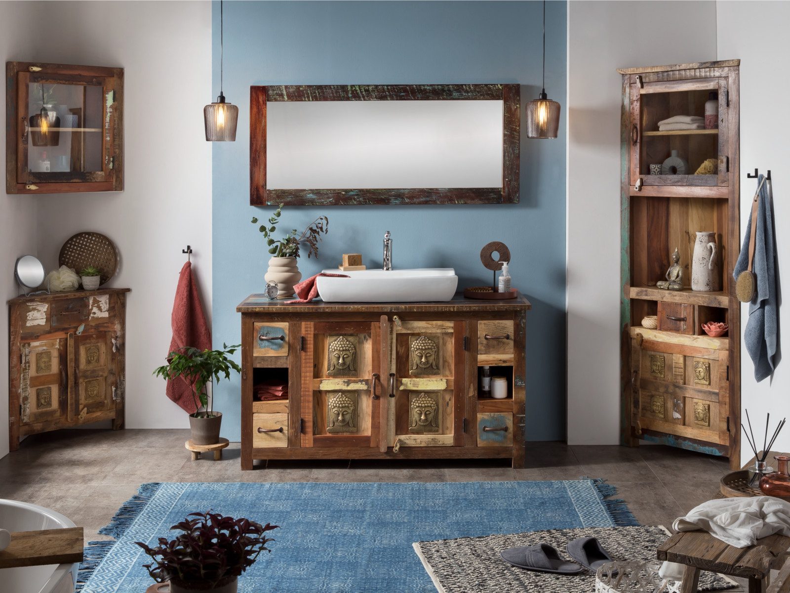 massivum Hängeschrank Sumana Massivholz Eckhängeschrank Badmöbel rustikel