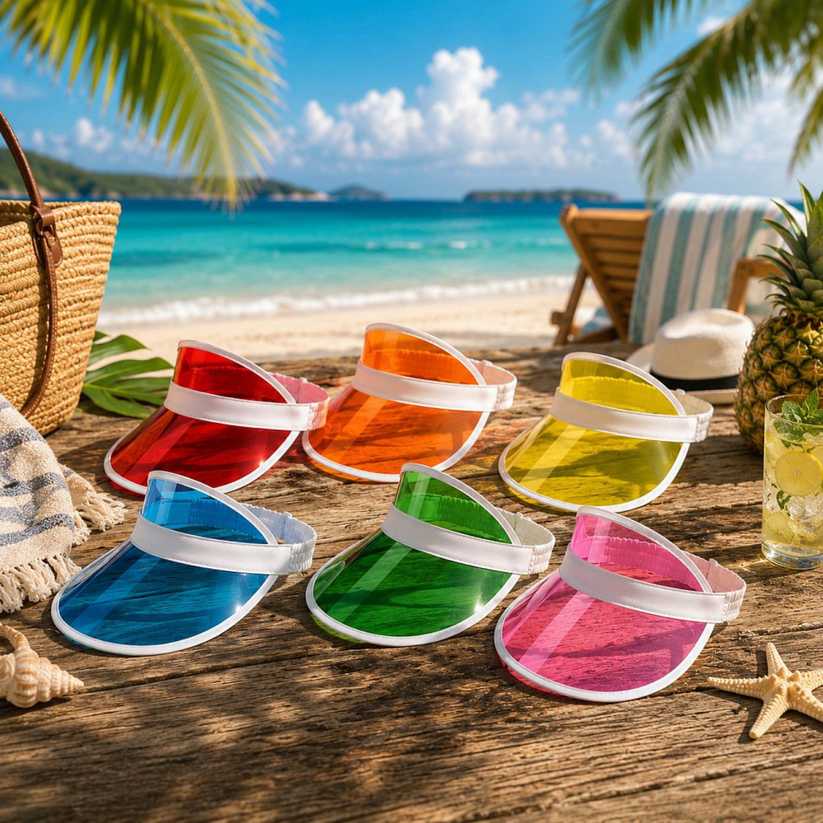 Koopman Schirmmütze Sonnenschutz Sichtschutz Mütze 6 Farben 6tlg (Set, 6-St., Packung) 6 Stk, transparent, Universalgröße, Bunt, Retro