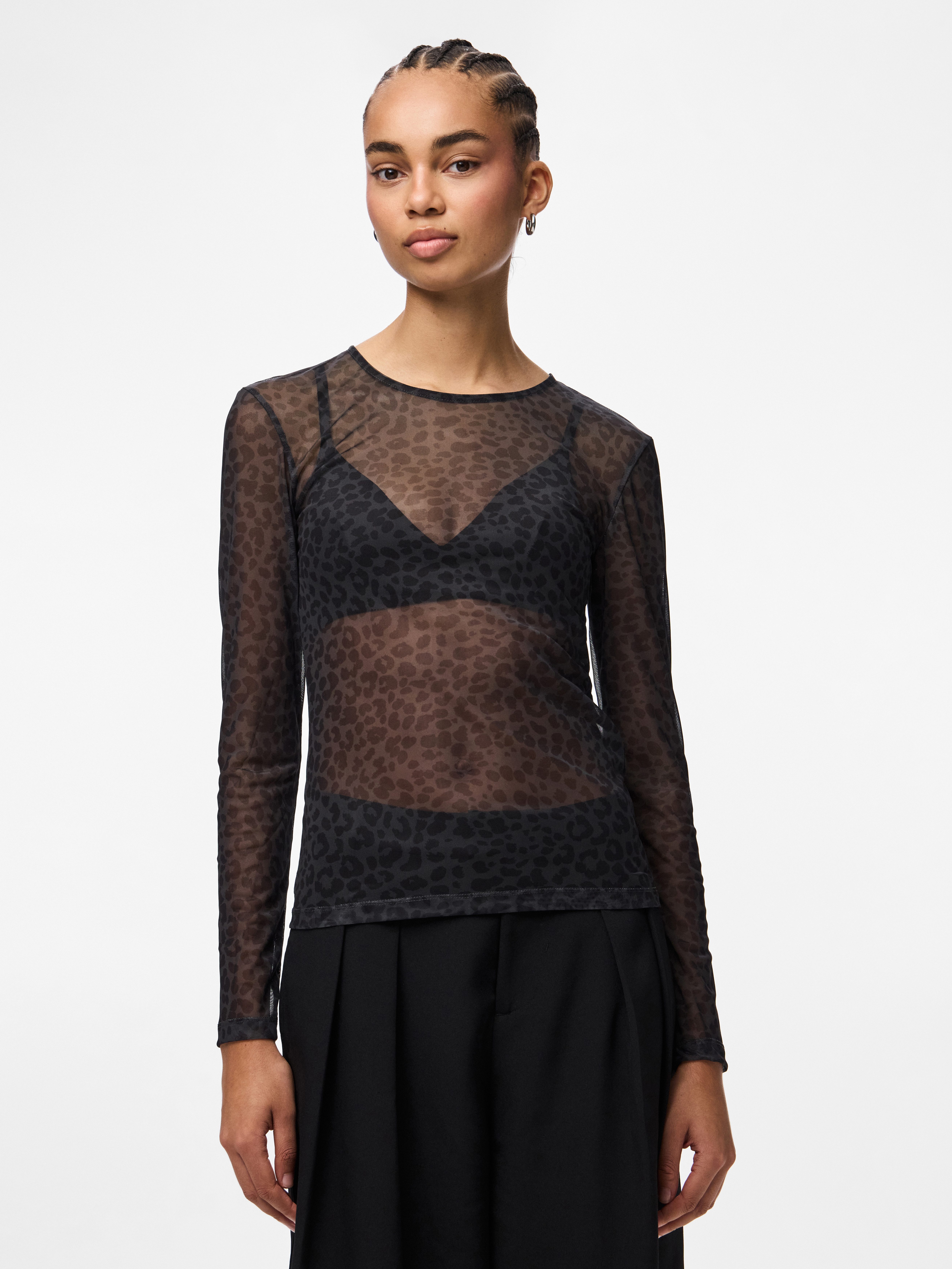 pieces Langarmshirt PCNINNI LS MESH TOP NOOS BC Materialmix, regular fit