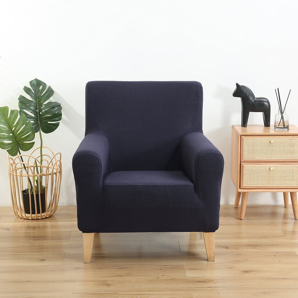 Sofahusse Stretch, Spandex, wasserdicht, für Holz Einzel Sessel Home Decoration, Sunicol Navy Blau