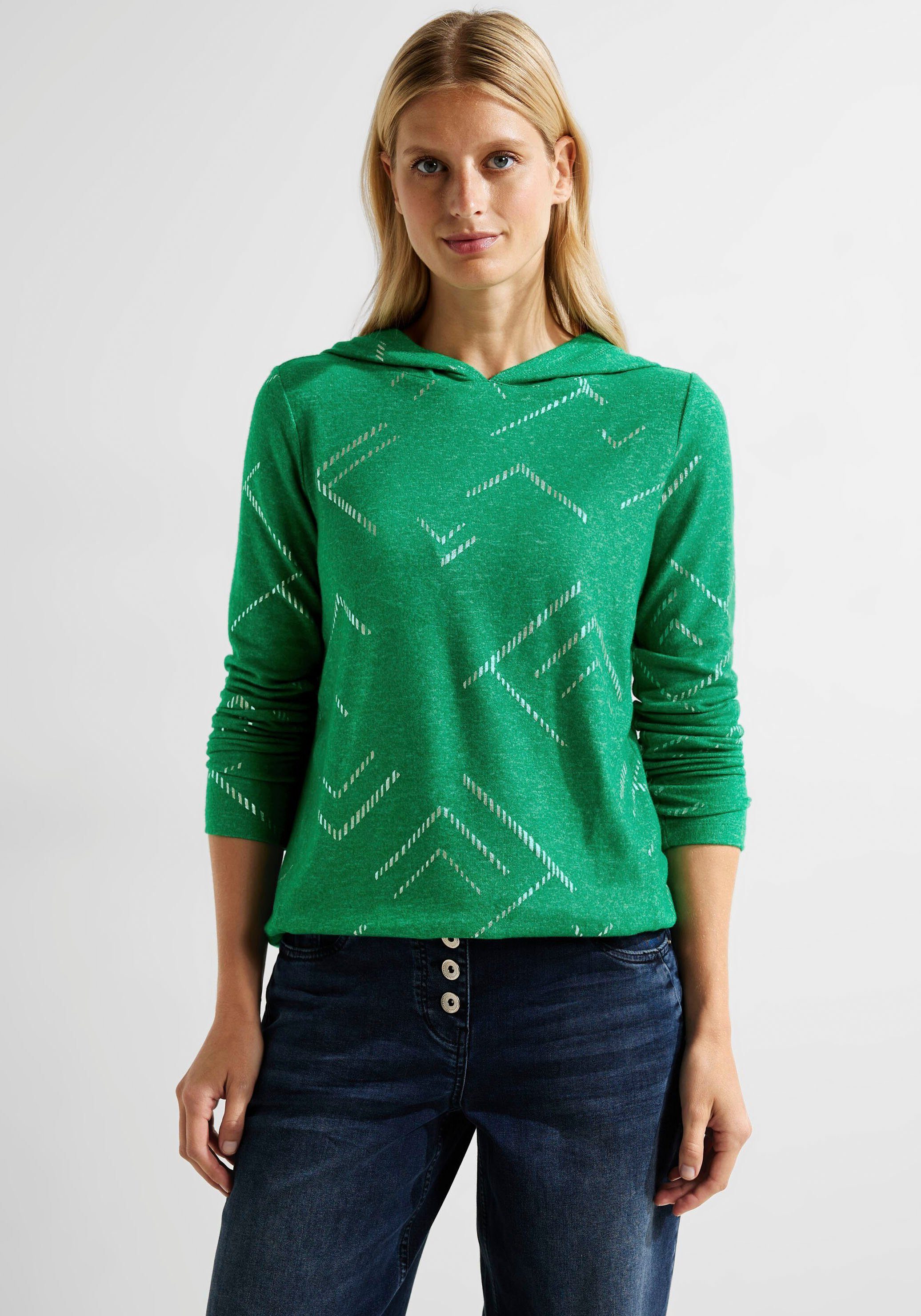 Cecil Hoodie Hoodie Shirt mit Folienprint mit Folienprint bright green