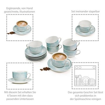 SÄNGER Kaffeeservice Sarti Kaffeetassen Set (12-tlg), Porzellan, 160 ml, spülmaschinengeeignet