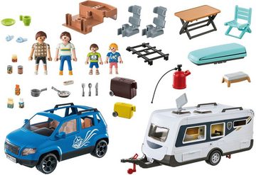 Playmobil® Konstruktions-Spielset Wohnwagen mit Auto (71423), Family & Fun, (128 St)