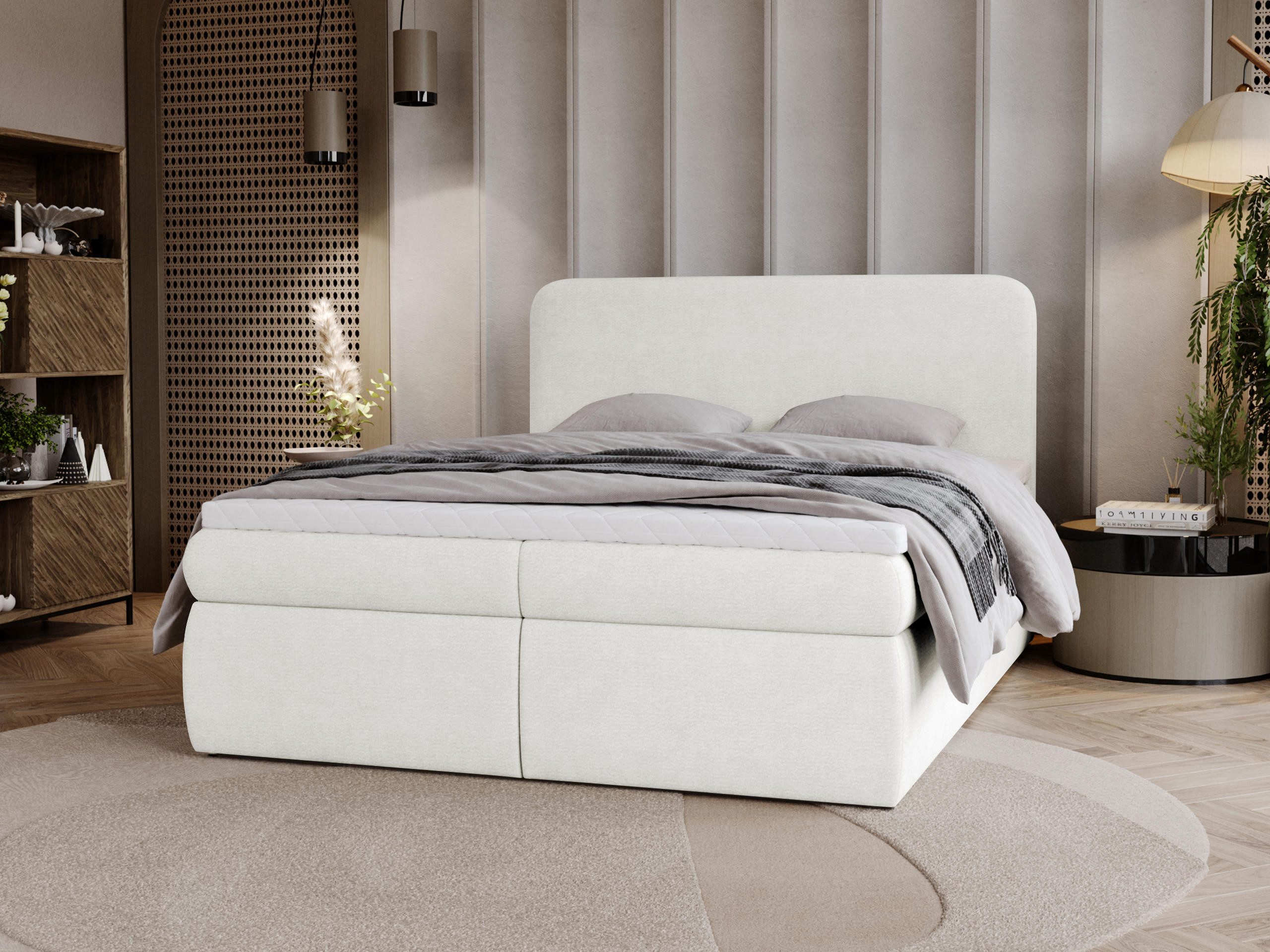 MIRJAN24 Boxspringbett Bonny (mit zwei Bettkästen für die Bettwäsche, 7 cm Topper), Polsterkopfteil, Härtegrad: H3
