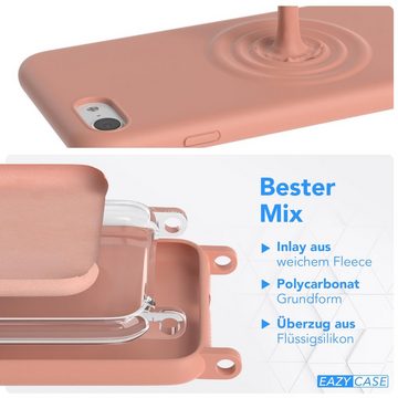 EAZY CASE Handykette Breitband für iPhone SE 2022/2020 & iPhone 8/7 4,7 Zoll, Silicon Handyhülle mit breiter Kette Carabiner Necklace Altrosa Coral