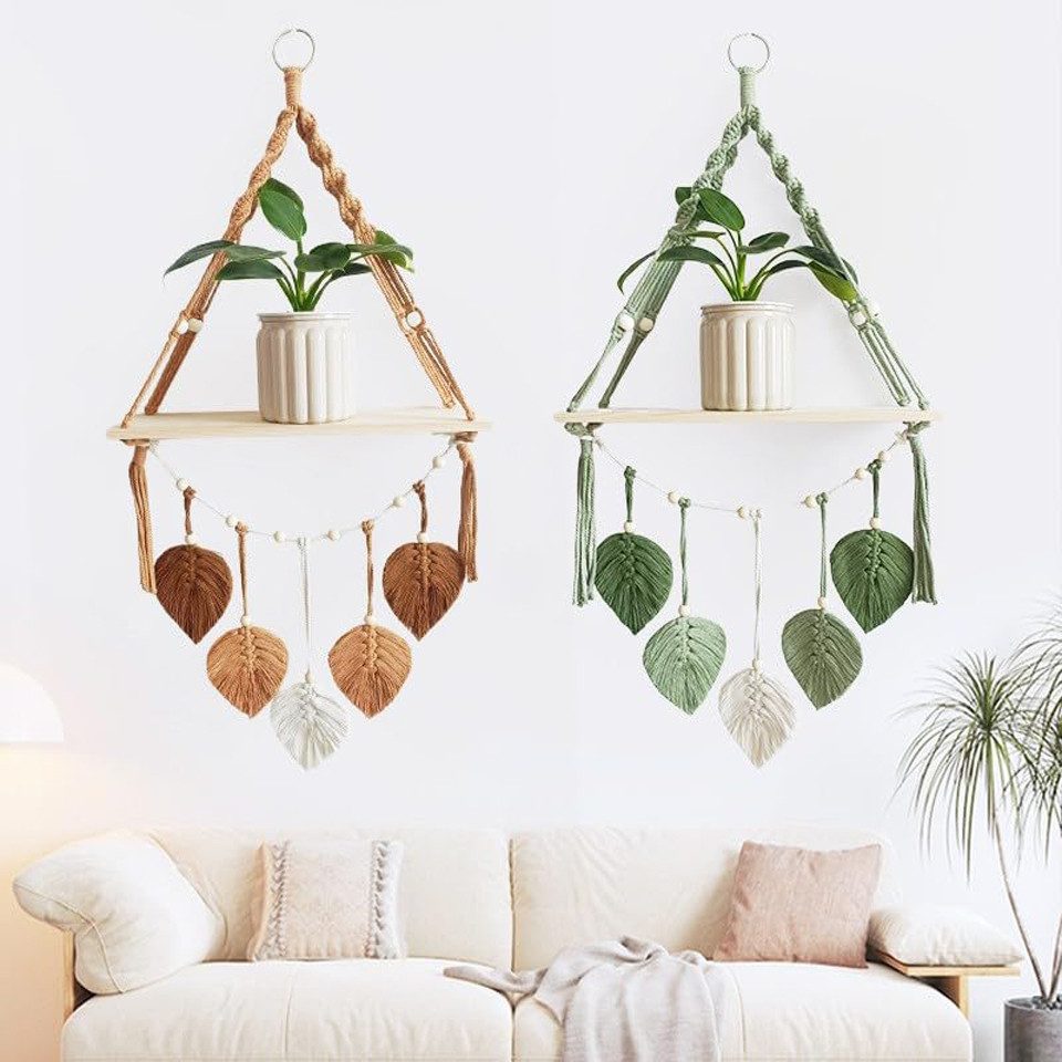 Coonoor Wanddekoobjekt Boho Makramee Holzregal & Wandbehang, Stilvolle Wanddeko (1 St), für Wohnzimmer, Schlafzimmer und Badezimmer