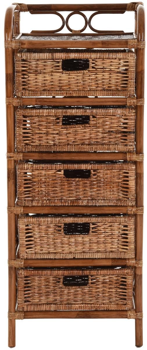 Krines Home Badregal Rattan Standregal Kommode Rattan Korb Regal Badregal Regalkommode, Handgearbeitet, Korbregal mit 5 Schubladen