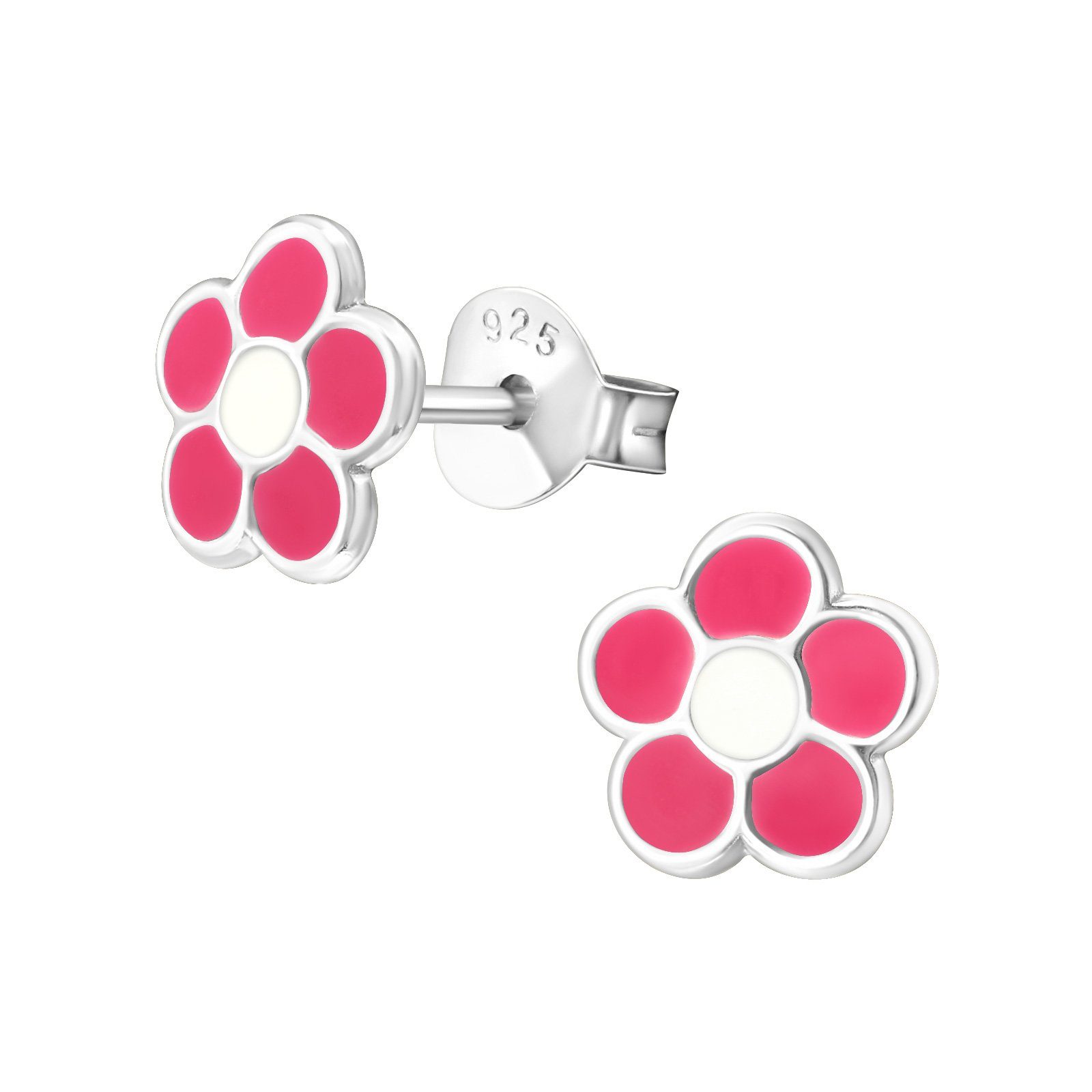 Ohrring-Set Ohrstecker pinkes Blümchen aus 925 Silber Kinder
