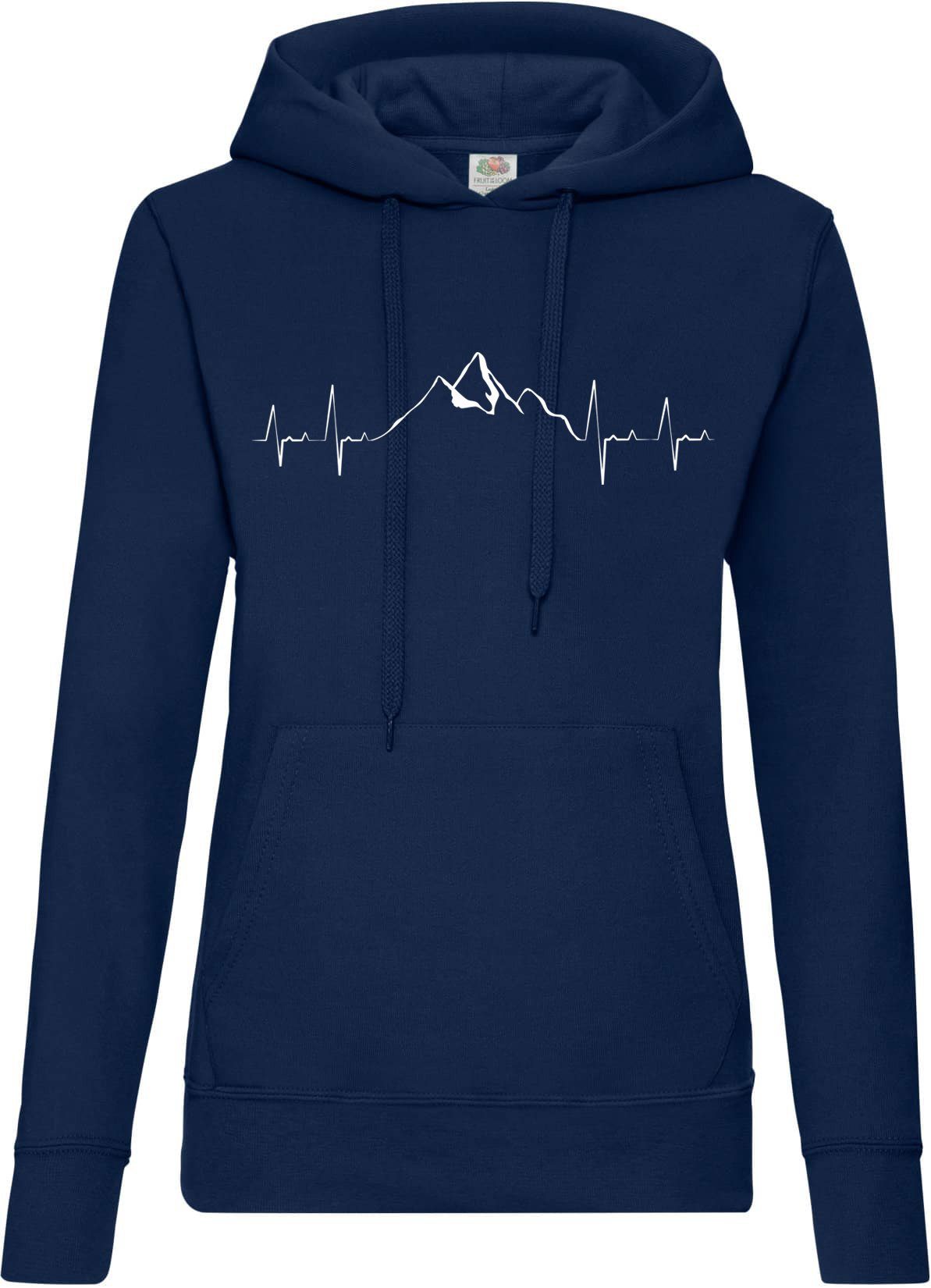 Youth Designz Kapuzenpullover Heartbeat Mountain Damen Hoodie Pullover mit Trendigem Wander Frontdruck Navy