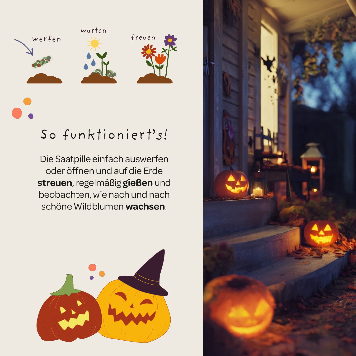 Die Stadtgärtner Blumensamen Saatgutpillen "Süßes oder Saures" I Halloween Give-Away & Tischdeko, Gruselige Motive