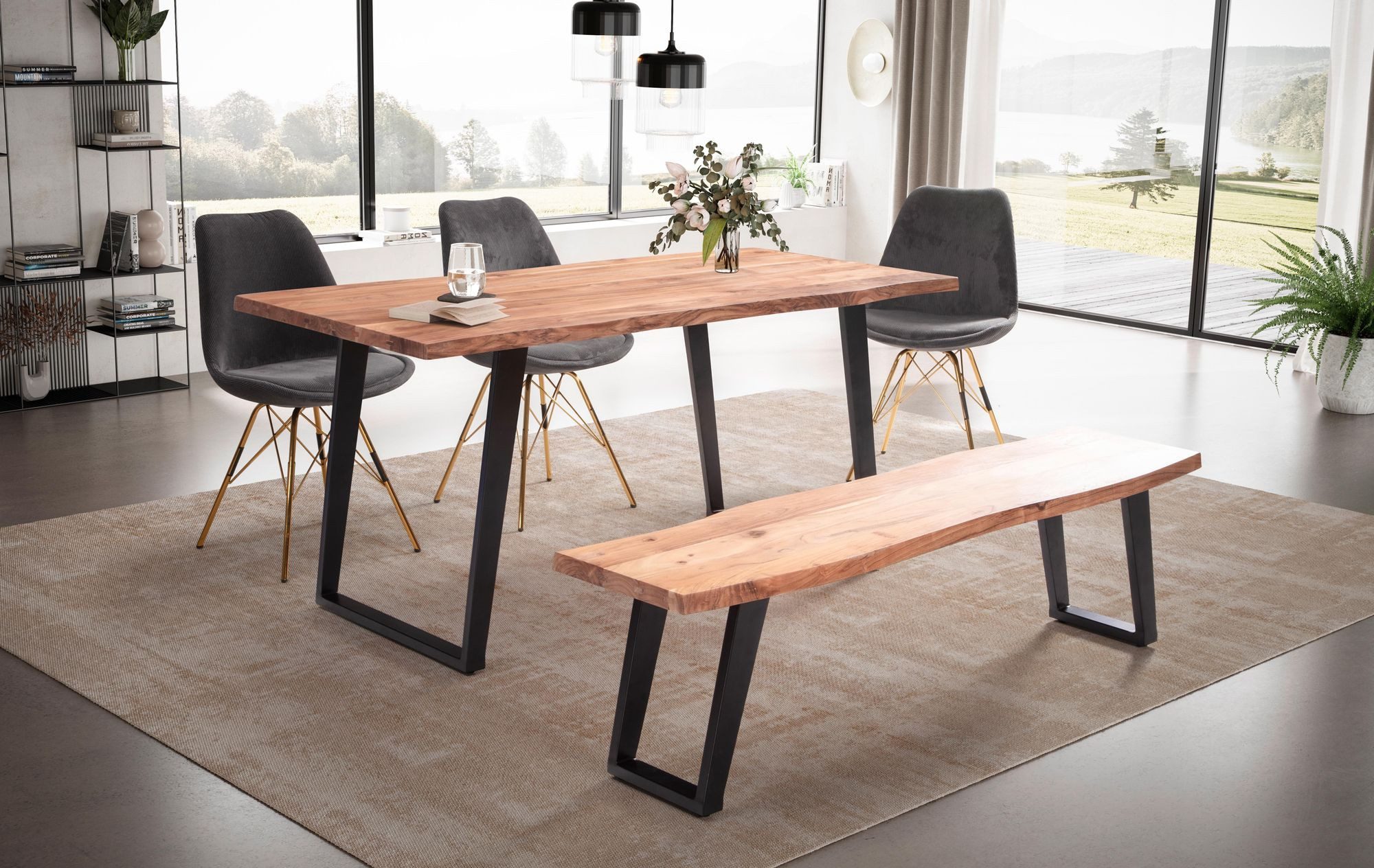 Wohnling Esstisch WL7.257 Esszimmertisch 140 cm Akazie Massivholz Küchentisch Baumkante (140x80x76 cm Akazie Massivholz, Baumkante Modern), Esszimmertisch U-Beine, Holztisch Esszimmer