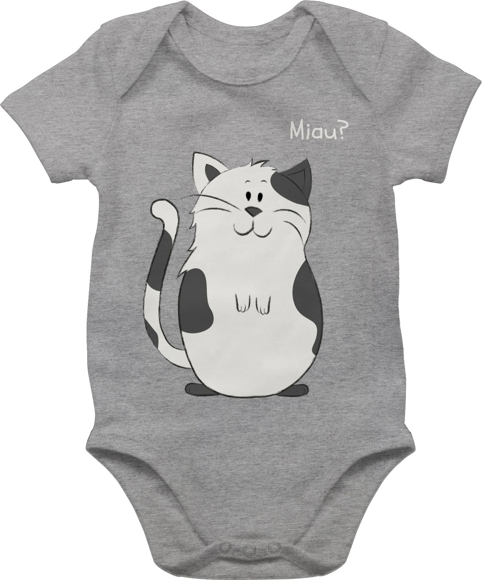 Shirtracer Shirtbody lustige Katze Tiermotiv Animal Print Baby 1 Grau meliert