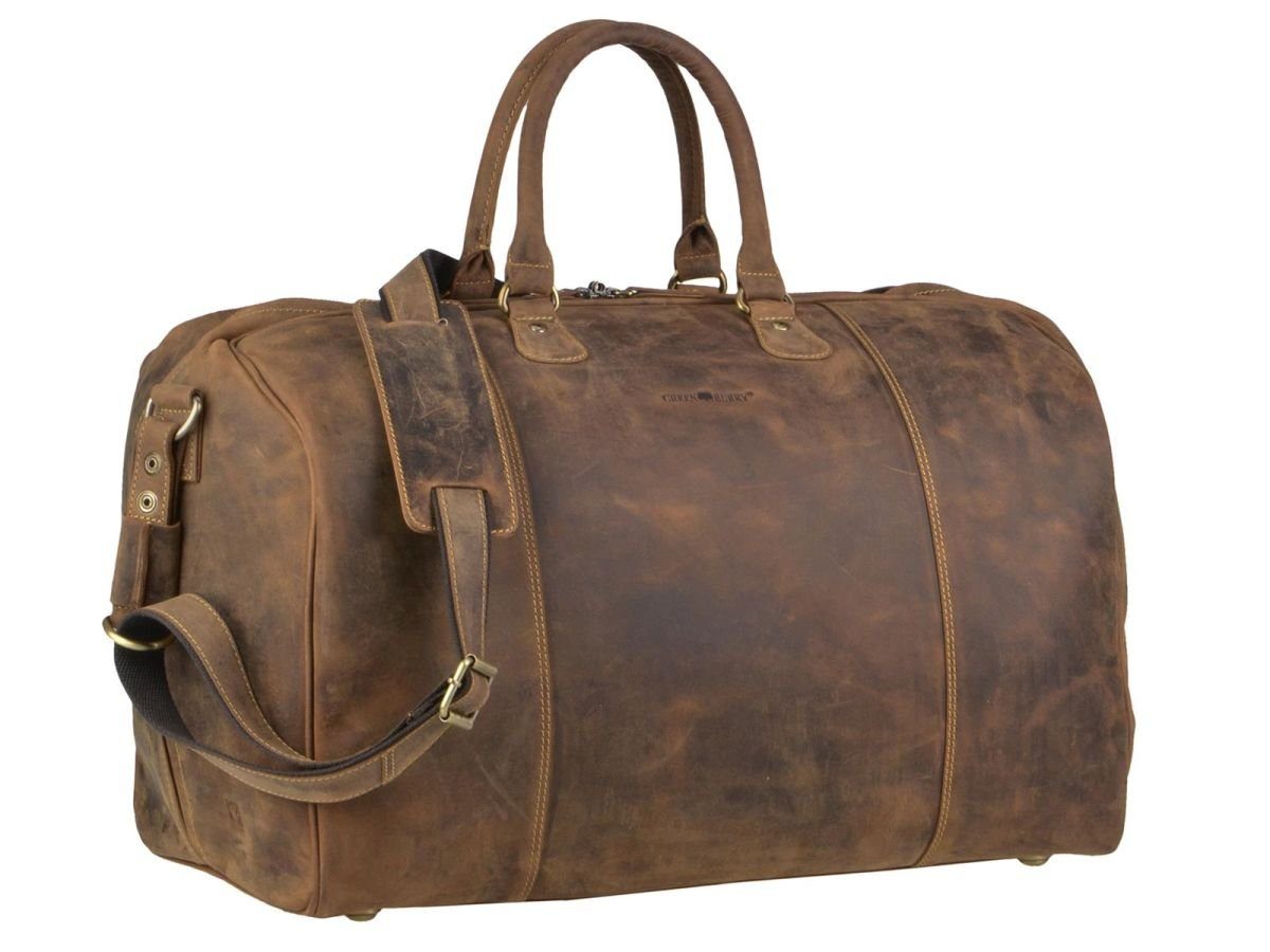 Greenburry Reisetasche "Vintage" Leder, Herren Weekender 49x33x26cm, Sporttasche, Leder antikbraun