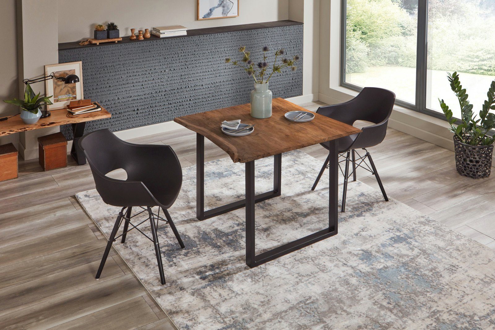 SAM® Baumkantentisch Brosna, Akazienholz, Baumkante, nuss, Metallgestell U-Form