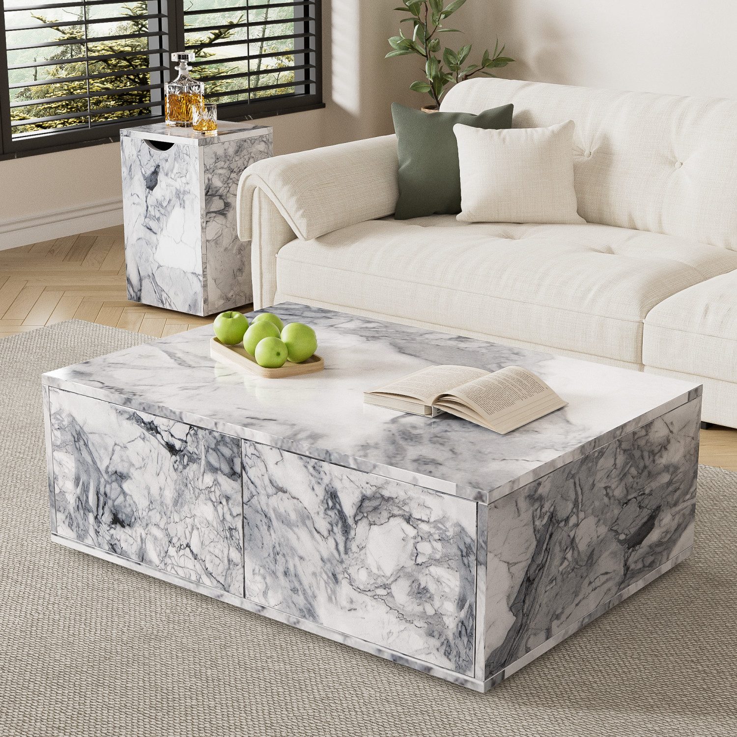Fanttik Couchtisch Couchtisch in Marmoroptik, Beistelltisch, günstig online kaufen