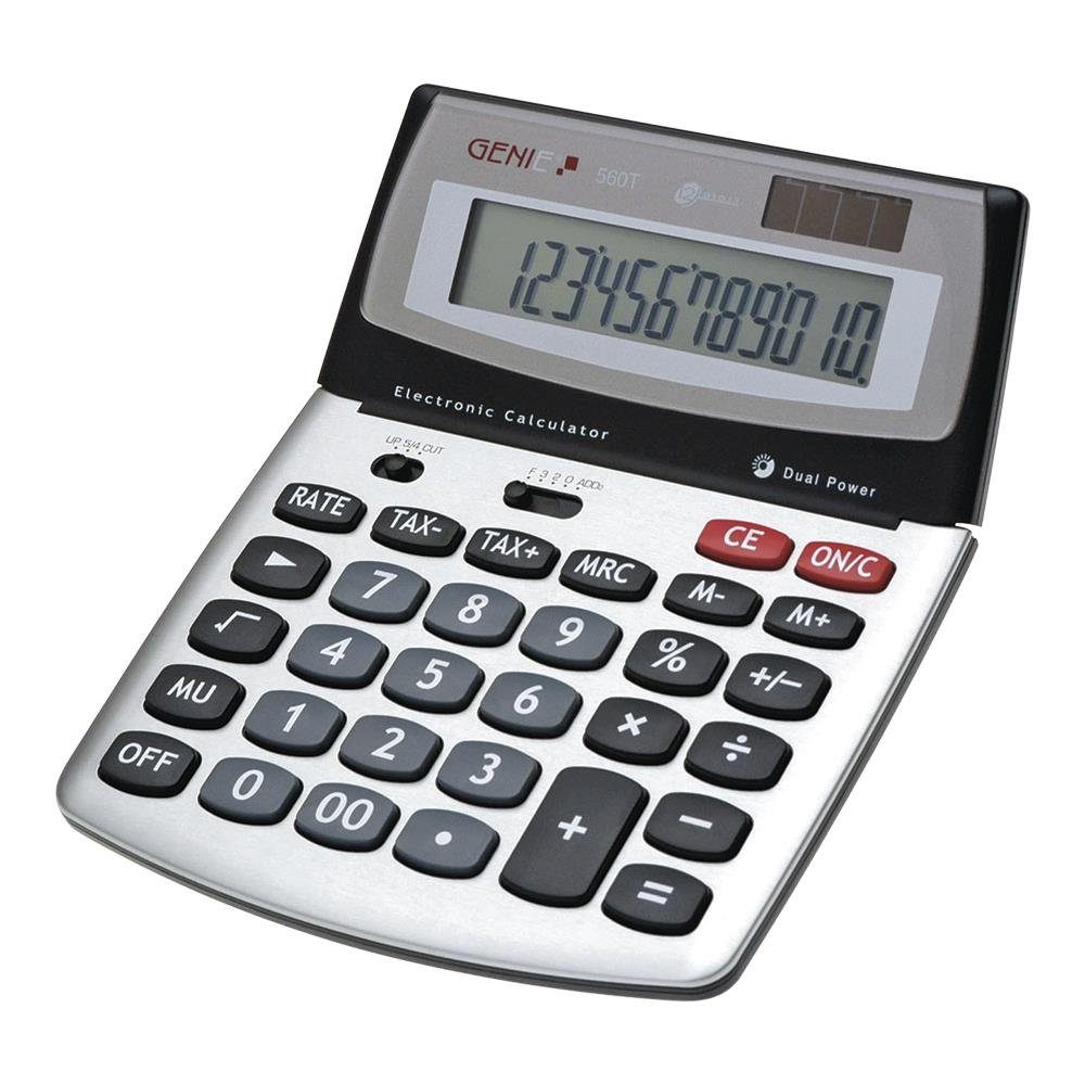 GENIE Taschenrechner Taschenrechner 560 T, 12-stellig, Solar + Batterie, TAX, Steuerberechnung, silber/grau von Genie