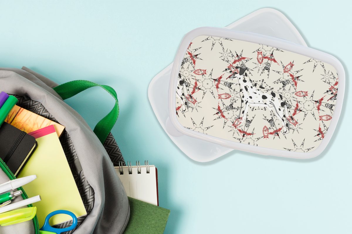 MuchoWow Lunchbox Abstrakt - für - weiß Brotdose, Hund Mädchen für Kunststoff, Jungs und Brotbox Muster (2-tlg), Dalmatiner, - Kinder Erwachsene, und