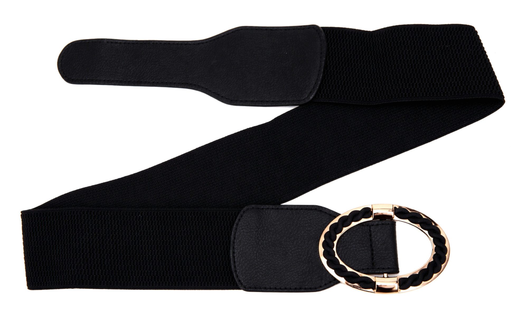 Ella Jonte Stretchgürtel breiter Taillengürtel schwarz gold Statement-Schnalle 85-100 cm