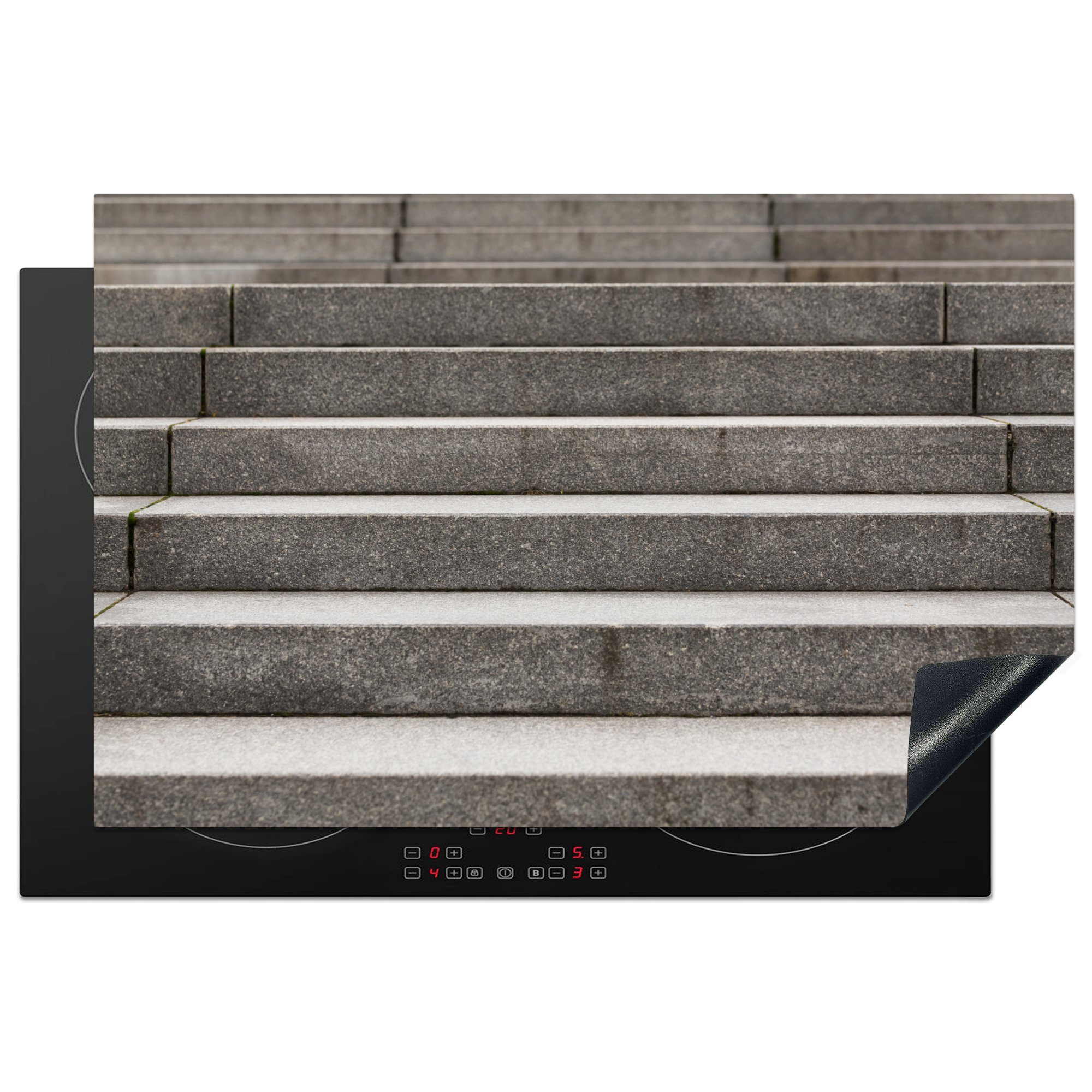 MuchoWow Herdblende-/Abdeckplatte Treppen aus Beton, Vinyl, (1 tlg), 81x52 cm, Induktionskochfeld Schutz für die küche, Ceranfeldabdeckung | Herdabdeckplatten