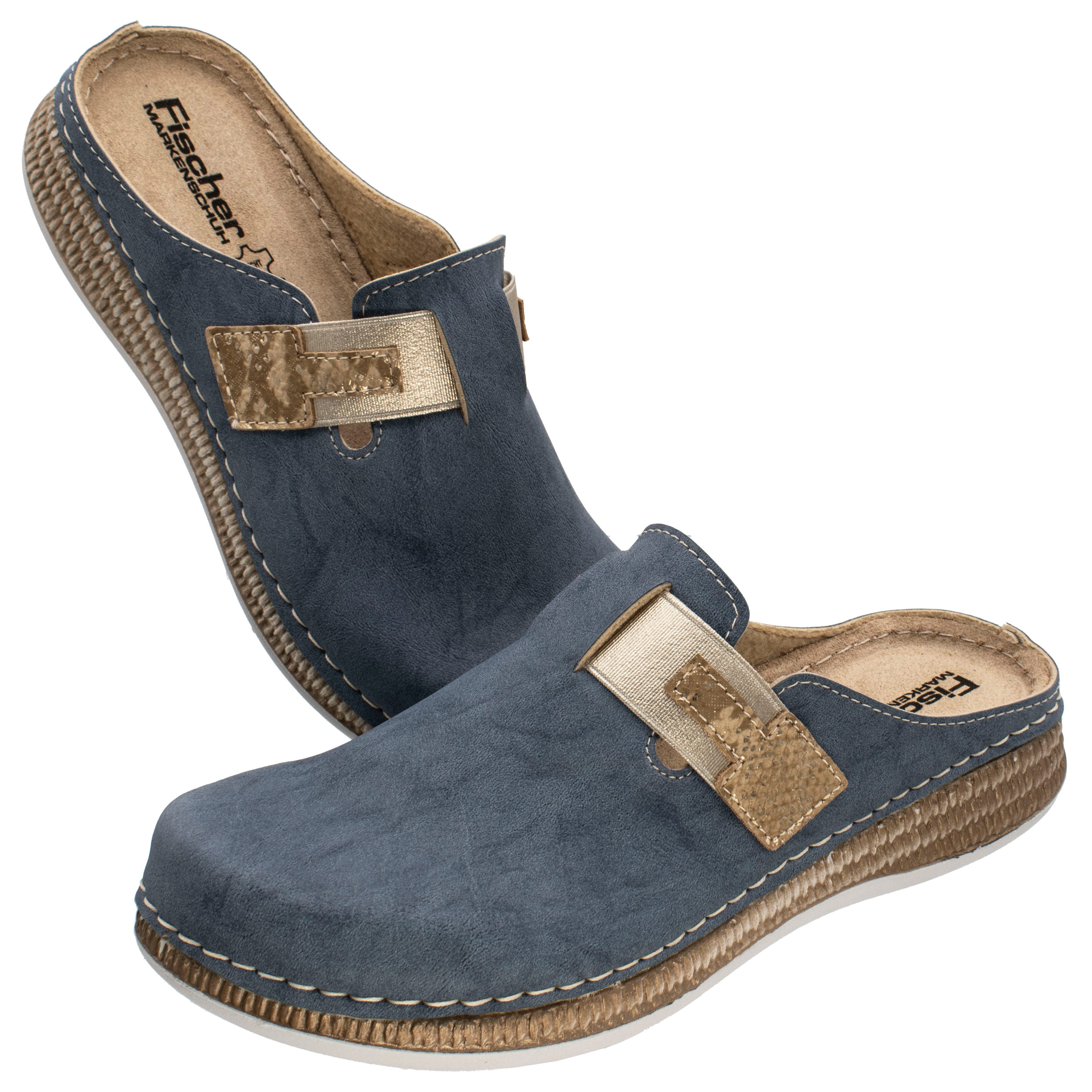 Fischer-Markenschuh Steffi Pantolette aus Vegano (Lederimitat), mit Fleecefutter, gepolstertes Fußbett