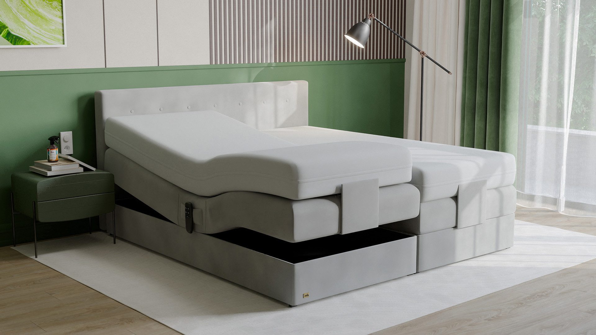 PAARA Boxspringbett 25GM elektrisch verstellbar mit Motor Dachschräge, Belüftungssystem