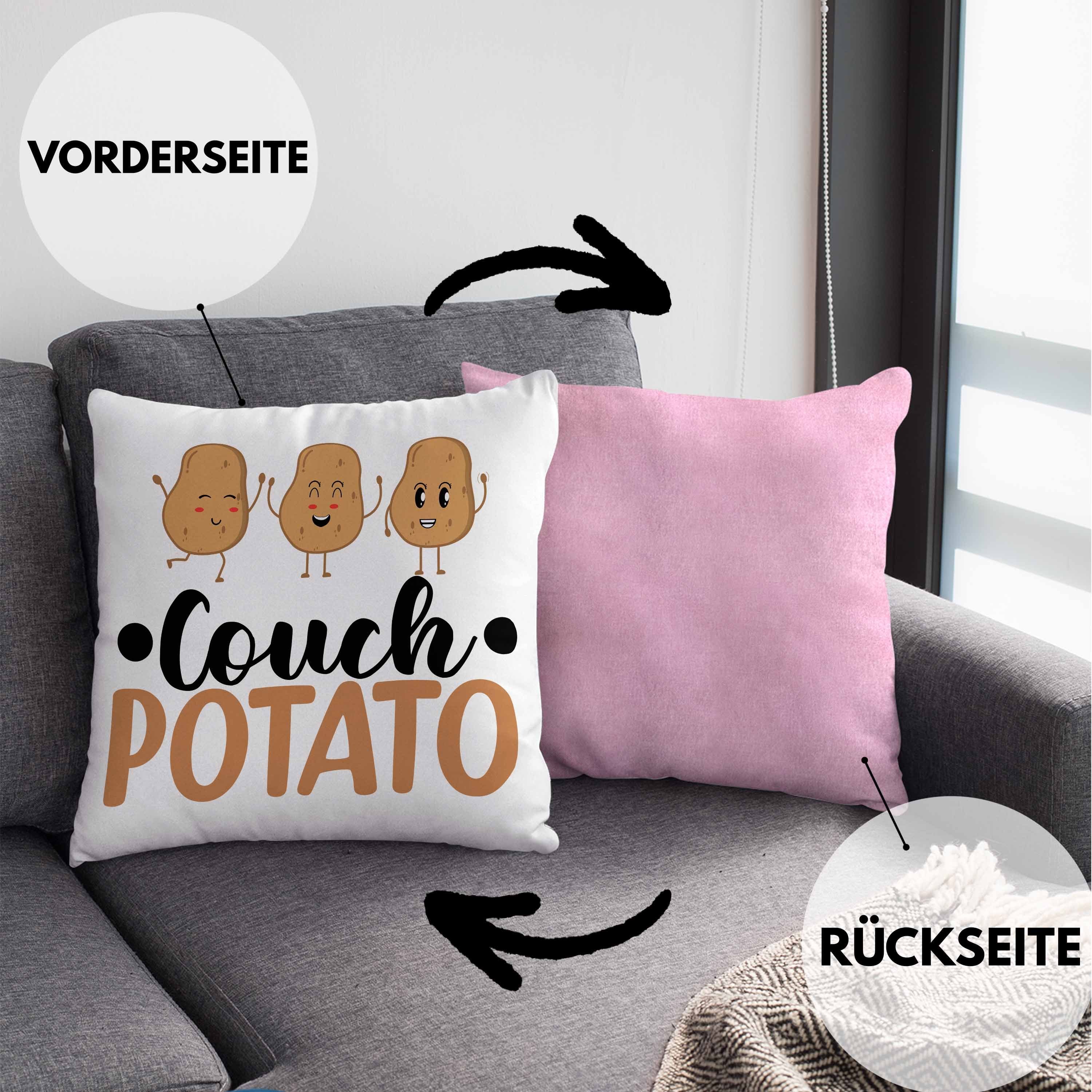 Dekokissen Faule Chiller Sofa Faulpelz Kissen Couch Trendation Füllung - mit Spruch 40x40 für Geschenkidee Rosa Geschenk Potato Trendation Lustiger Dekokissen für