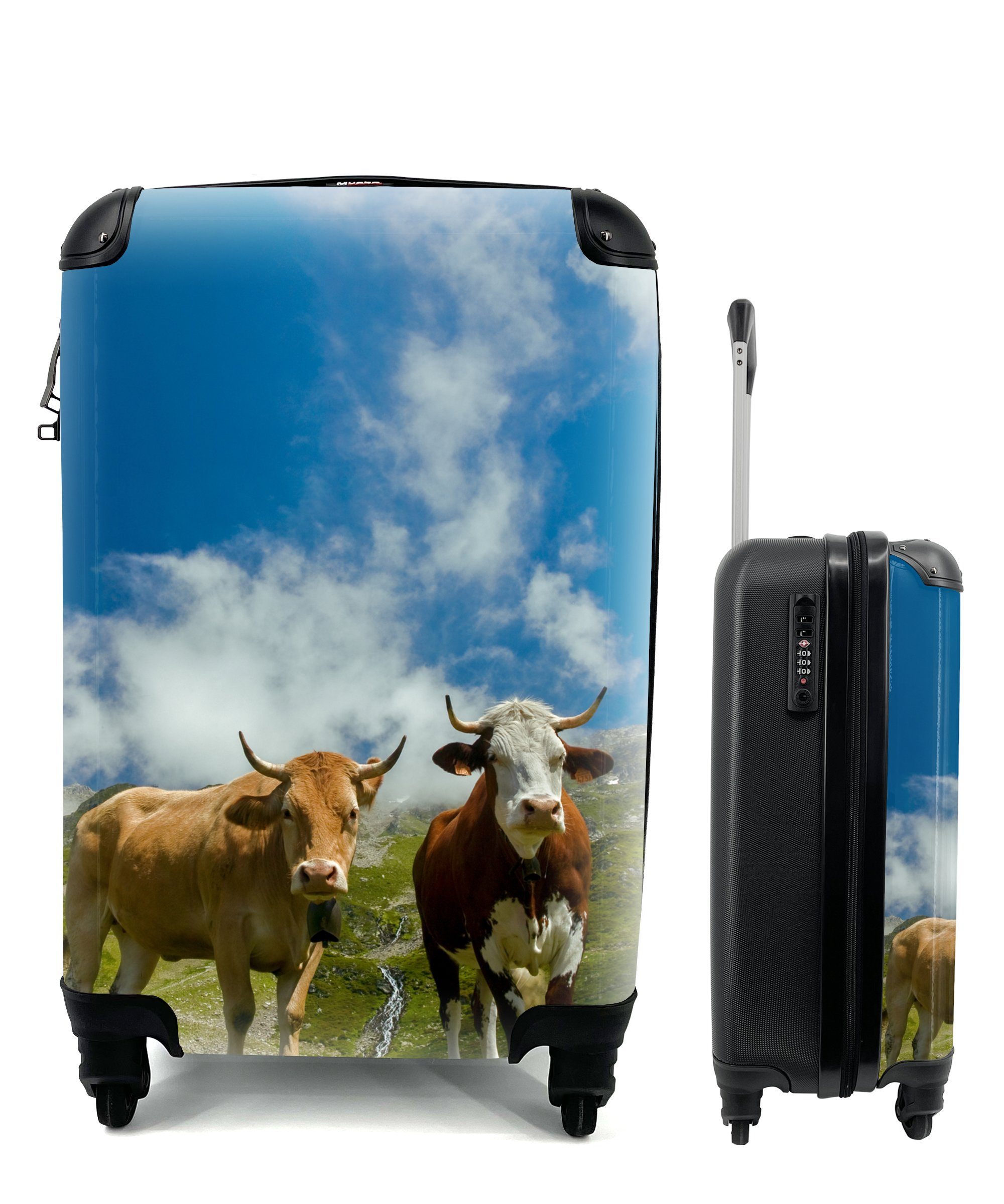 MuchoWow Handgepäckkoffer Kühe - Sonne - Landschaft, 4 Rollen, Reisetasche mit rollen, Handgepäck für Ferien, Trolley, Reisekoffer