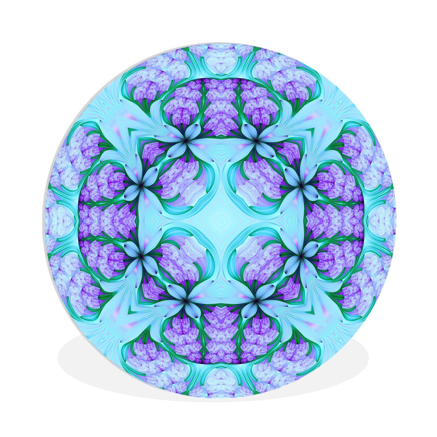 MuchoWow Gemälde Ein farbenfrohes nahtloses Mosaikmuster auf Blau und Violett, (1 St), Kreis Wanddekoration Forex, Rundes Wandbild, Wohnzimmer, 30x30 cm