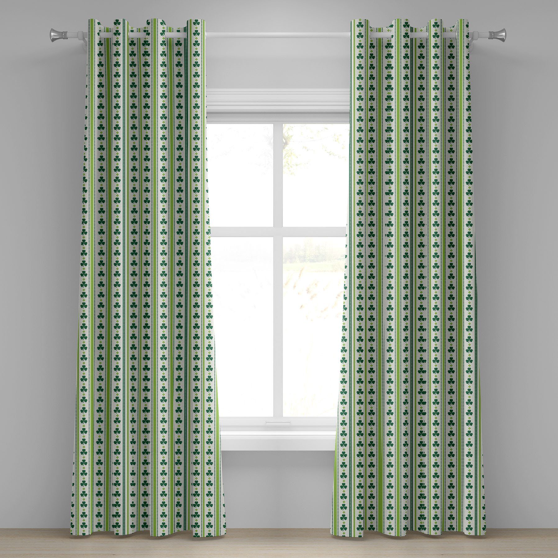 Gardine Dekorative Linien Punkte 2-Panel-Fenstervorhänge Abakuhaus, Schlafzimmer Clovers für Wohnzimmer, Blumen Irish