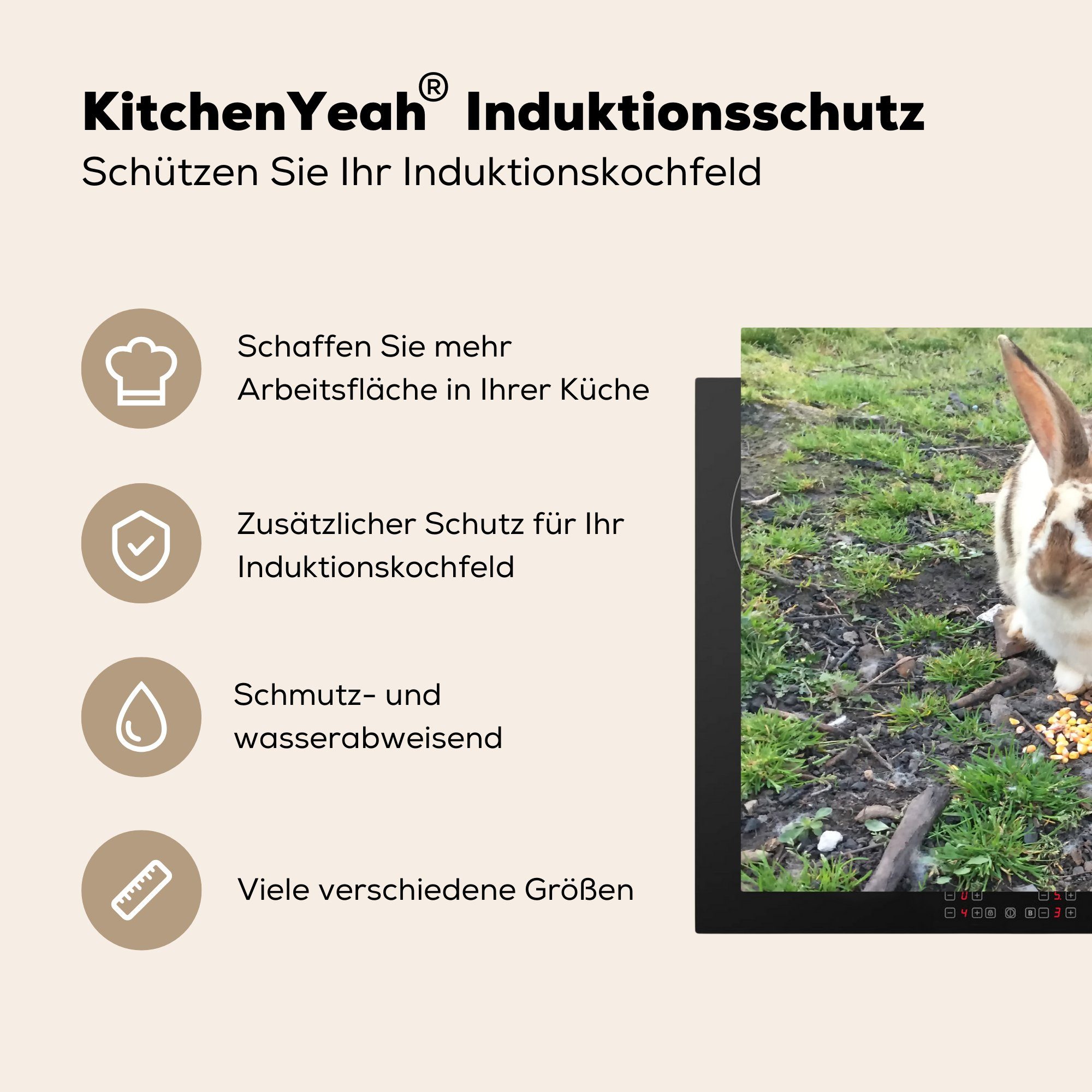Futter, Induktionskochfeld Herdblende-/Abdeckplatte MuchoWow für 81x52 Kaninchen Ceranfeldabdeckung Schutz (1 küche, Vinyl, mit cm, die tlg), Zwei